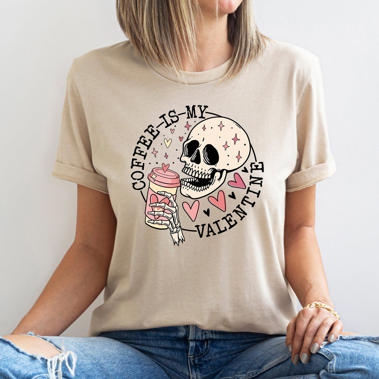 Coffee Is My Valentine Skeleton Caffeine For Coffee Lovers Valentine's Day Edition Graphic Tee