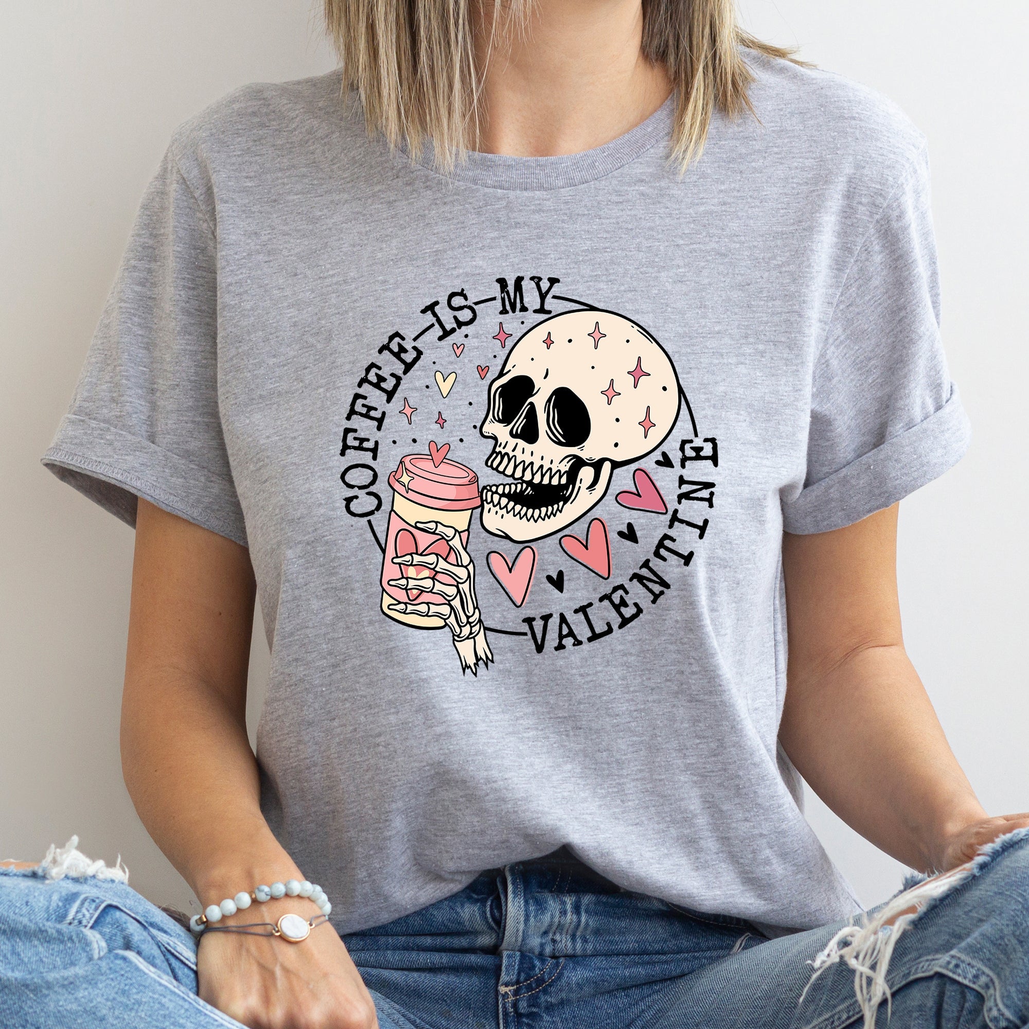 Coffee Is My Valentine Skeleton Caffeine For Coffee Lovers Valentine's Day Edition Graphic Tee
