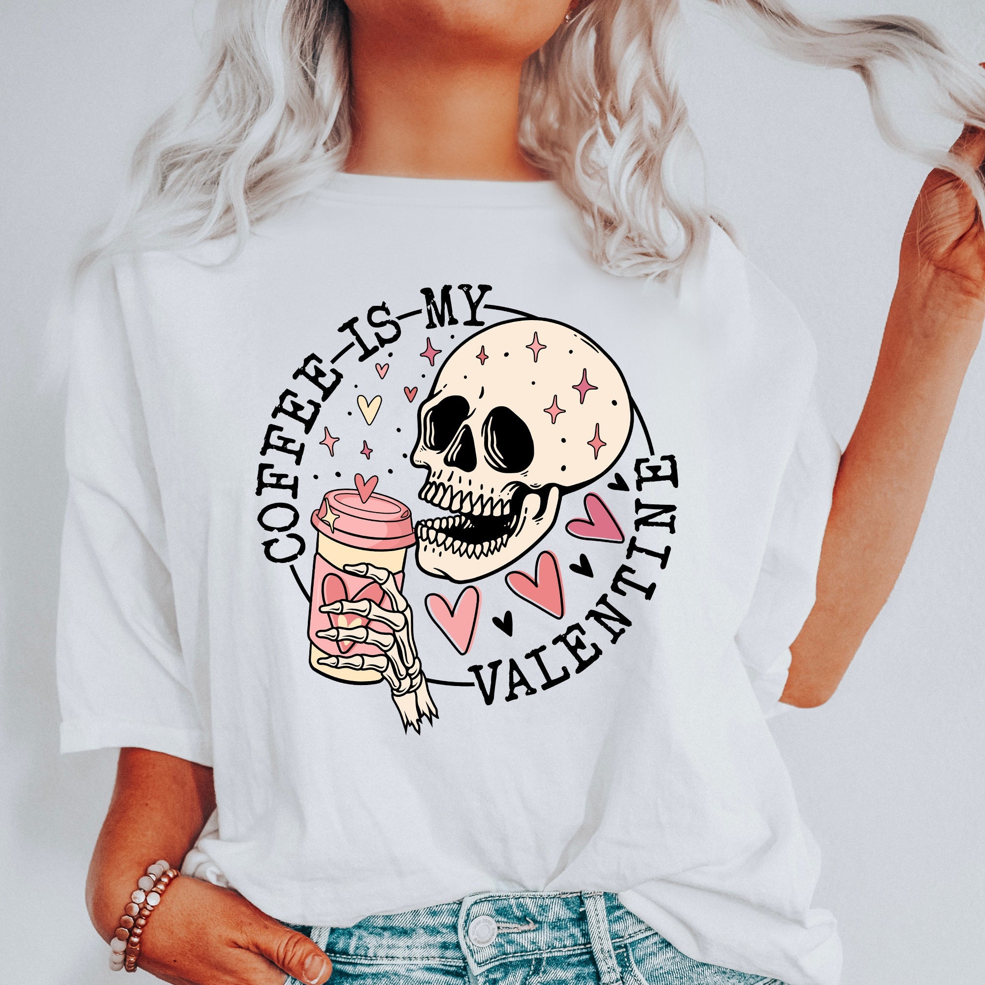 Coffee Is My Valentine Skeleton Caffeine Classic Retro Limited Edition Comfort Colors Tee