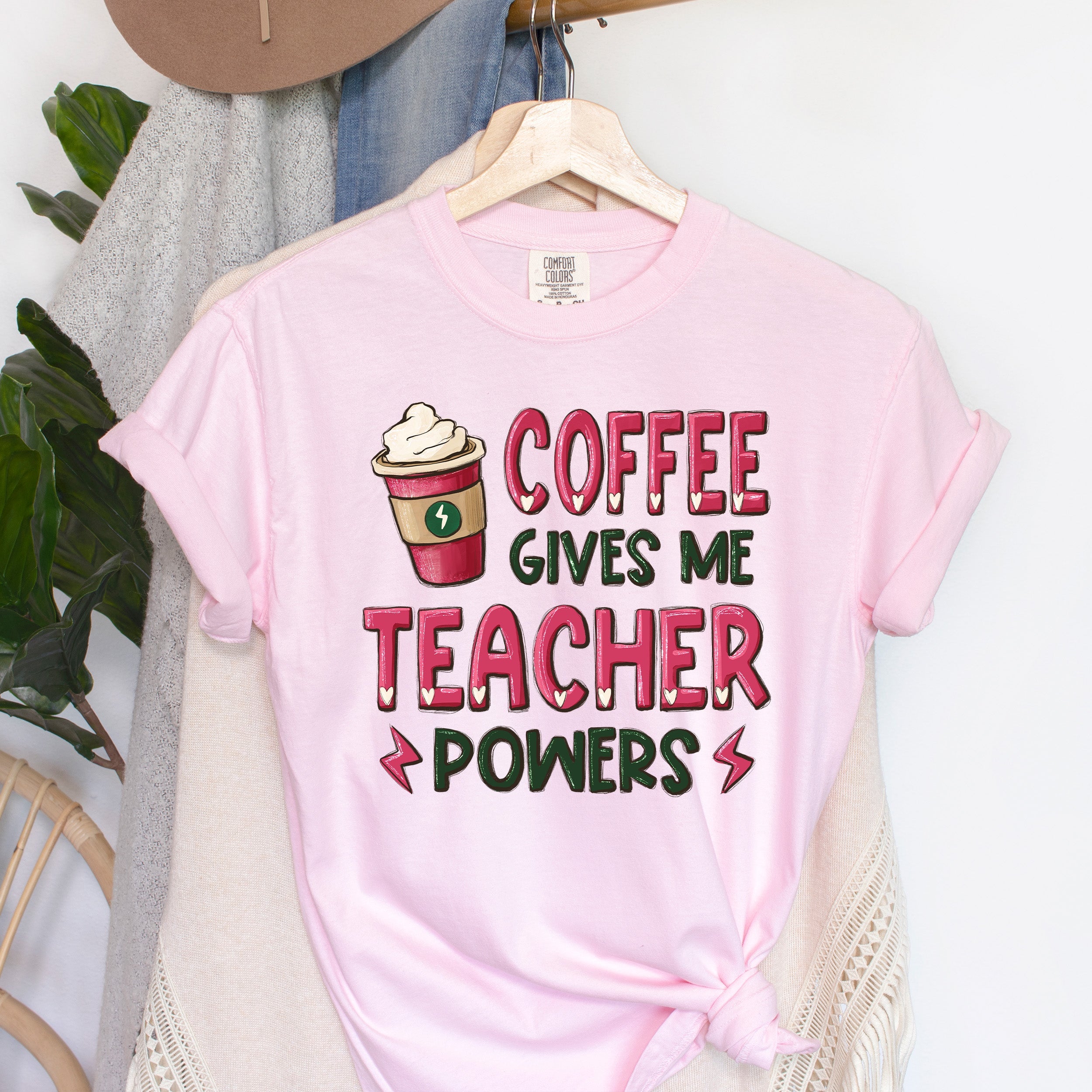 Coffee Gives Me Teacher Powers Coffee Lover Edition Premium Limited Collectors Edition Comfort Colors Tee