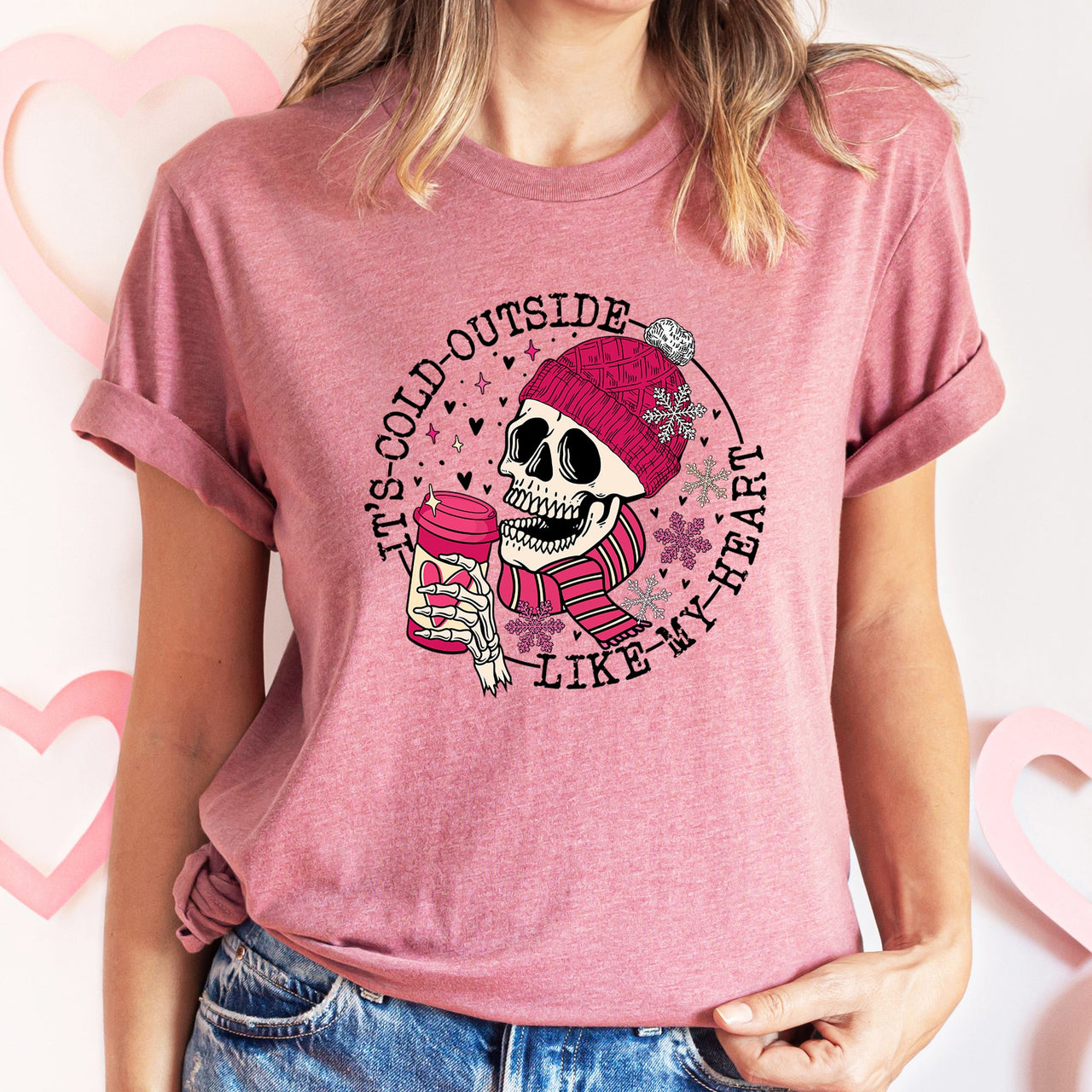 It's Cold Outside Skeleton Heart Valentine's Day Romantic Gothic Edition Graphic Tee