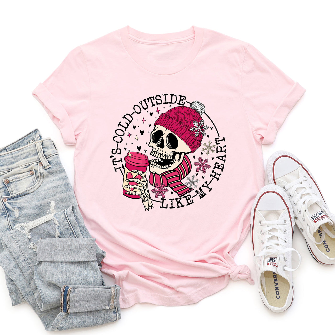 It's Cold Outside Skeleton Heart Valentine's Day Romantic Gothic Edition Graphic Tee