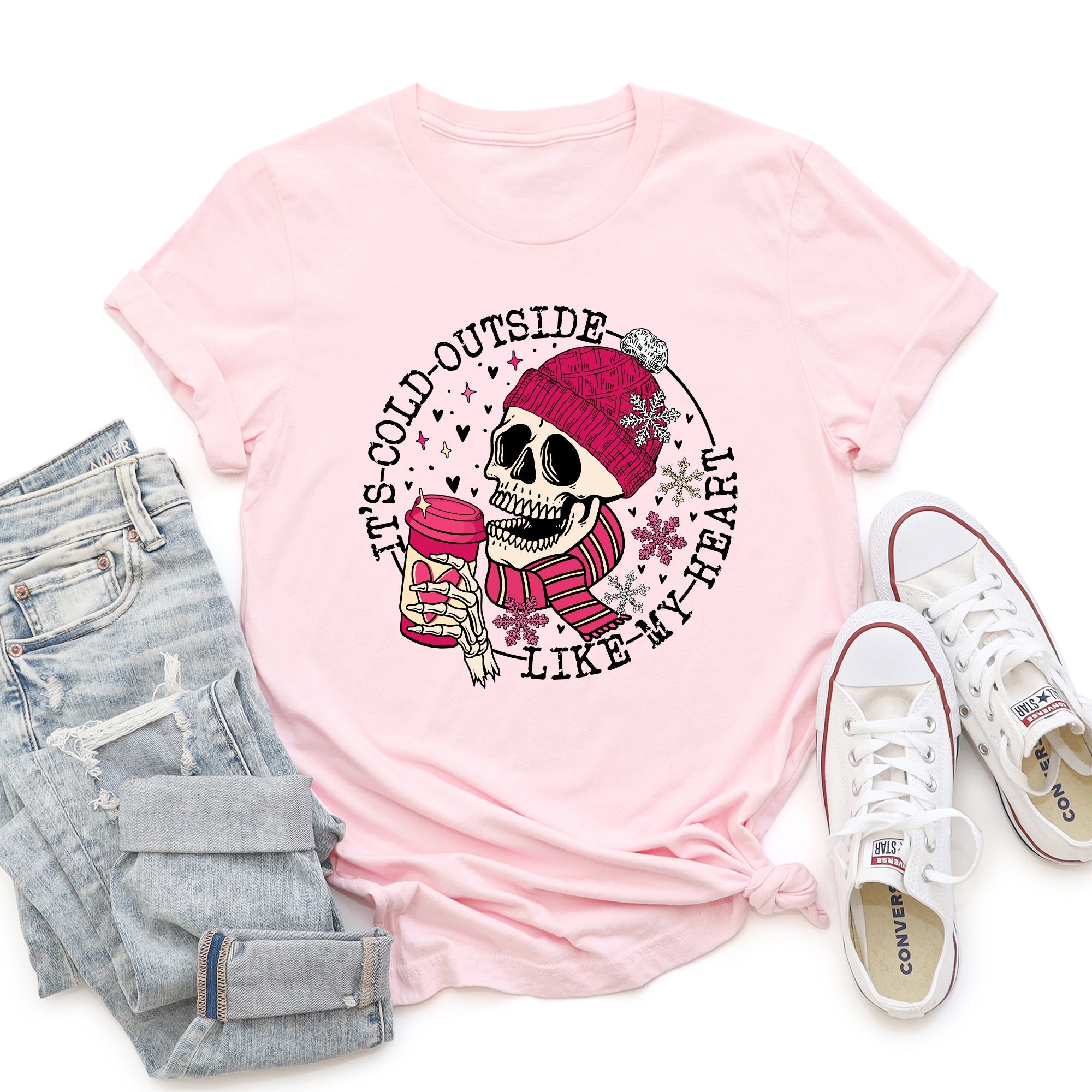 It's Cold Outside Skeleton Heart Valentine's Day Romantic Gothic Edition Graphic Tee