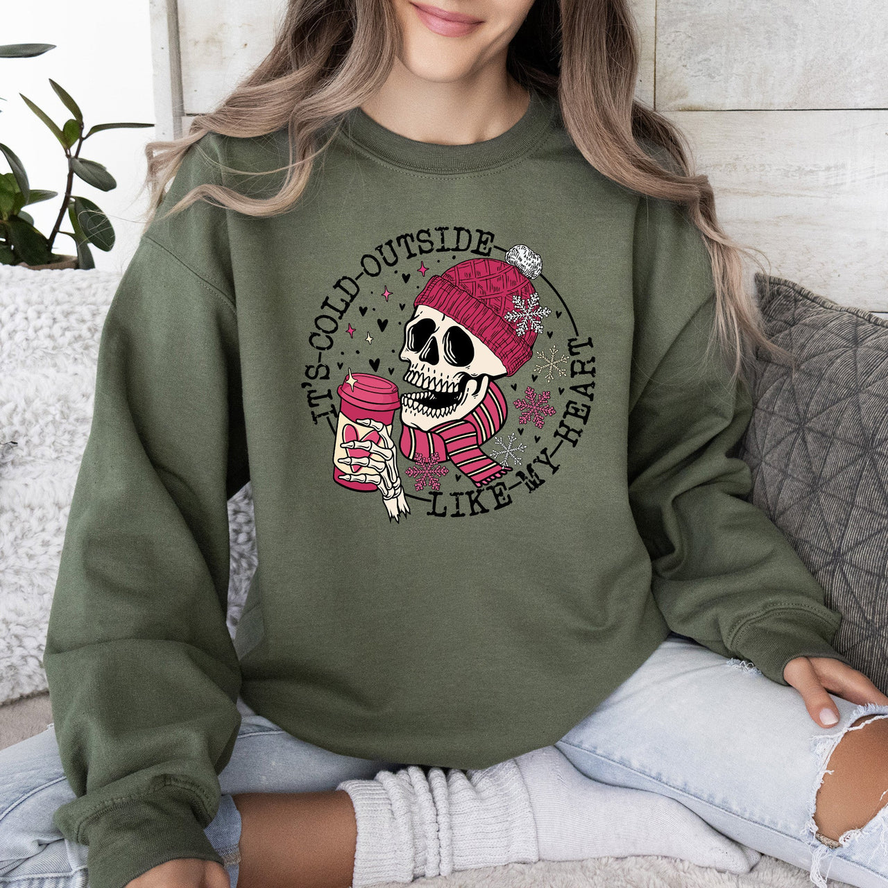 It's Cold Outside Skeleton Heart Valentine's Day Cozy Winter Holiday Edition Sweatshirt