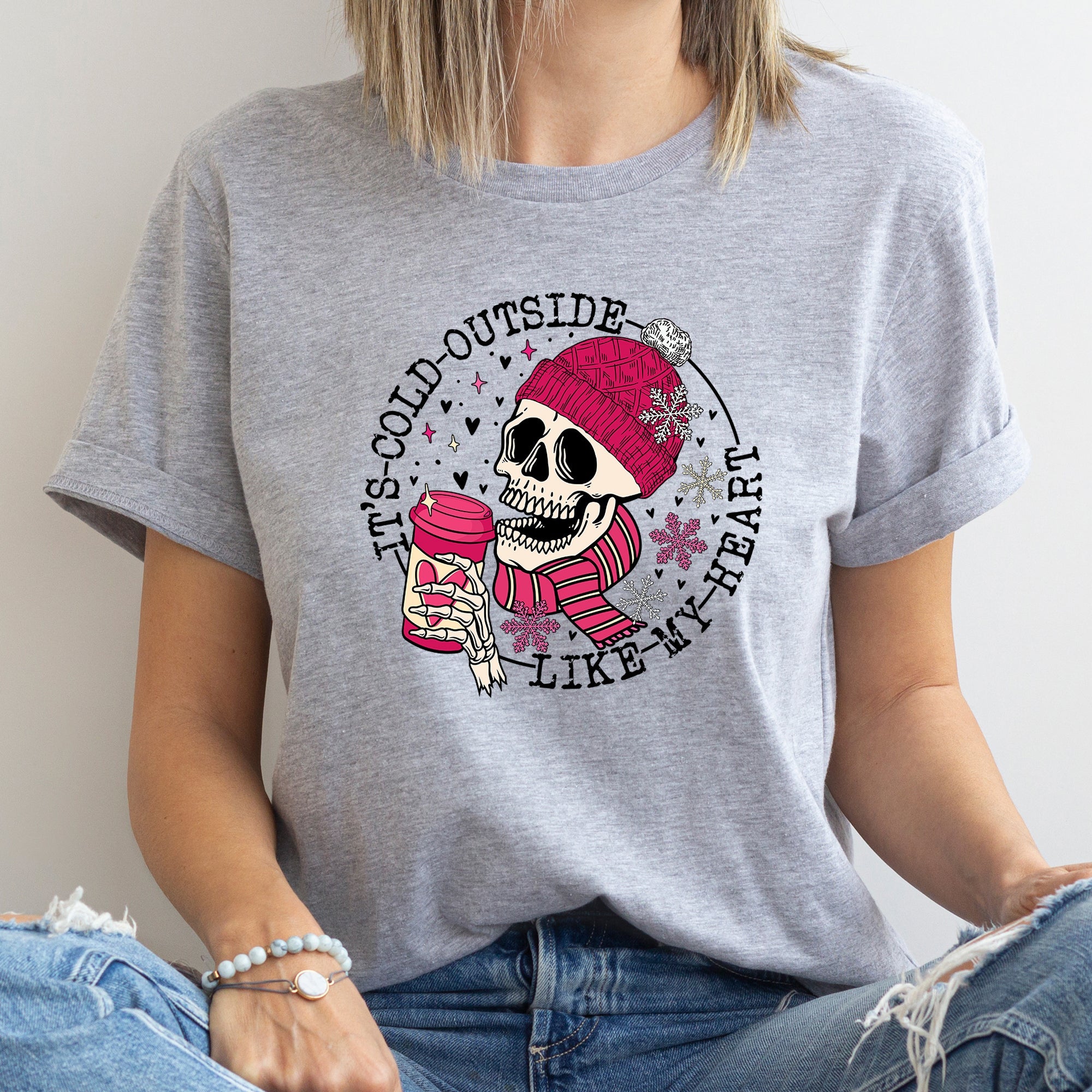 It's Cold Outside Skeleton Heart Valentine's Day Romantic Gothic Edition Graphic Tee
