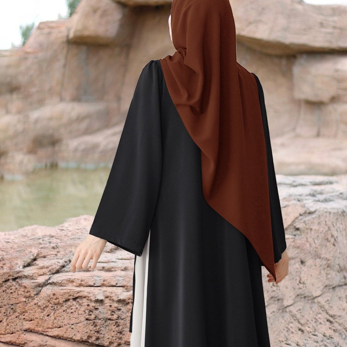 Colorblock Side-Tie Abaya | Two-Tone Round Neck Maxi Dress Abaya (MA362)