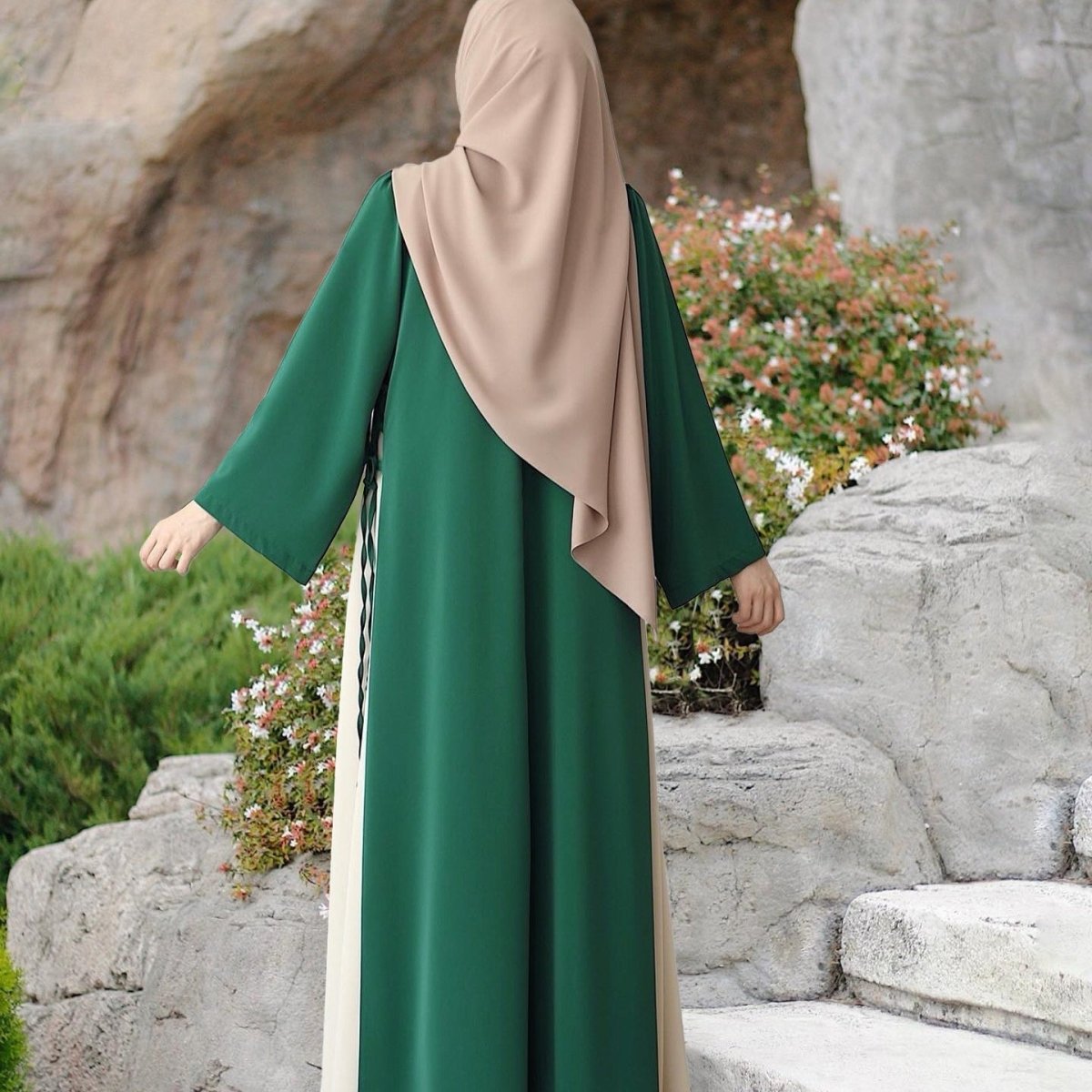 Colorblock Side-Tie Abaya | Two-Tone Round Neck Maxi Dress Abaya (MA362)