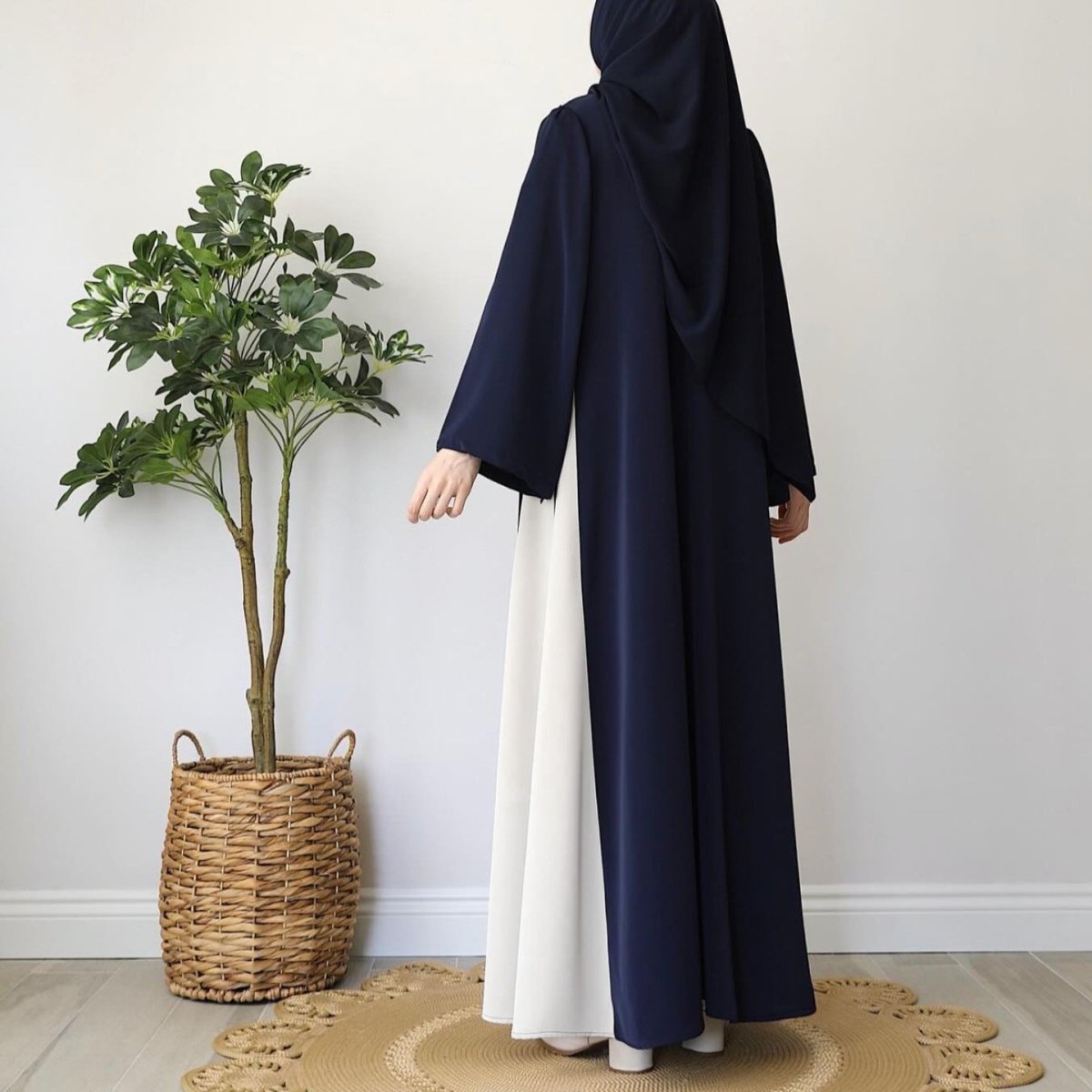 Colorblock Side-Tie Abaya | Two-Tone Round Neck Maxi Dress Abaya (MA362)