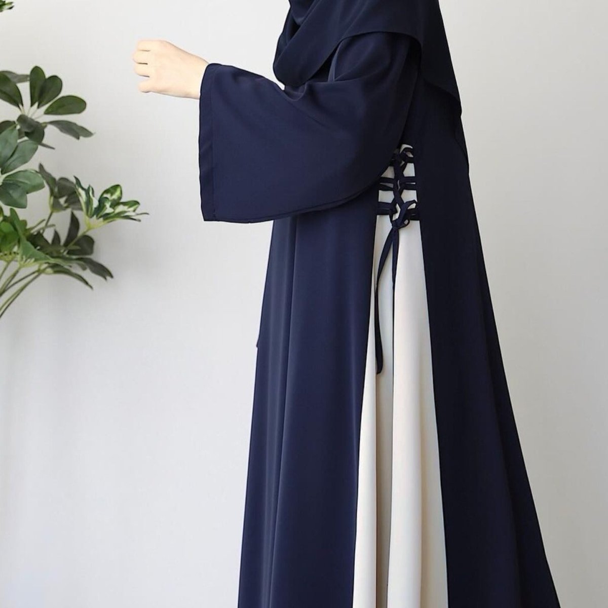 Colorblock Side-Tie Abaya | Two-Tone Round Neck Maxi Dress Abaya (MA362)