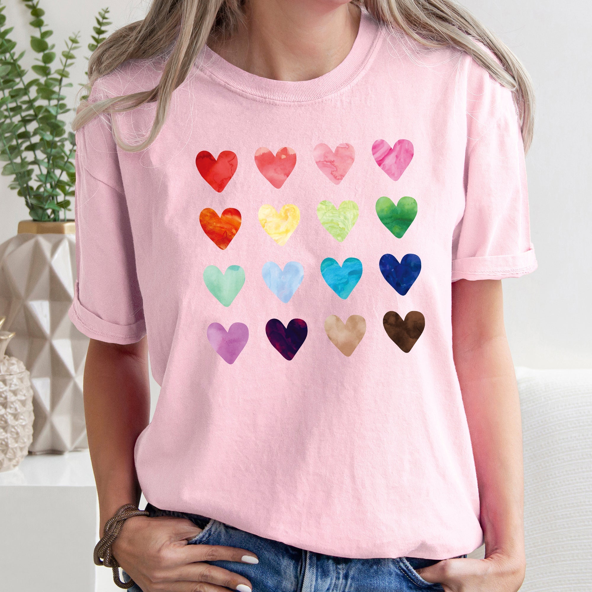 Colorful Hearts Rainbow Love Valentine's Day Celebration Theme Comfort Colors Tee