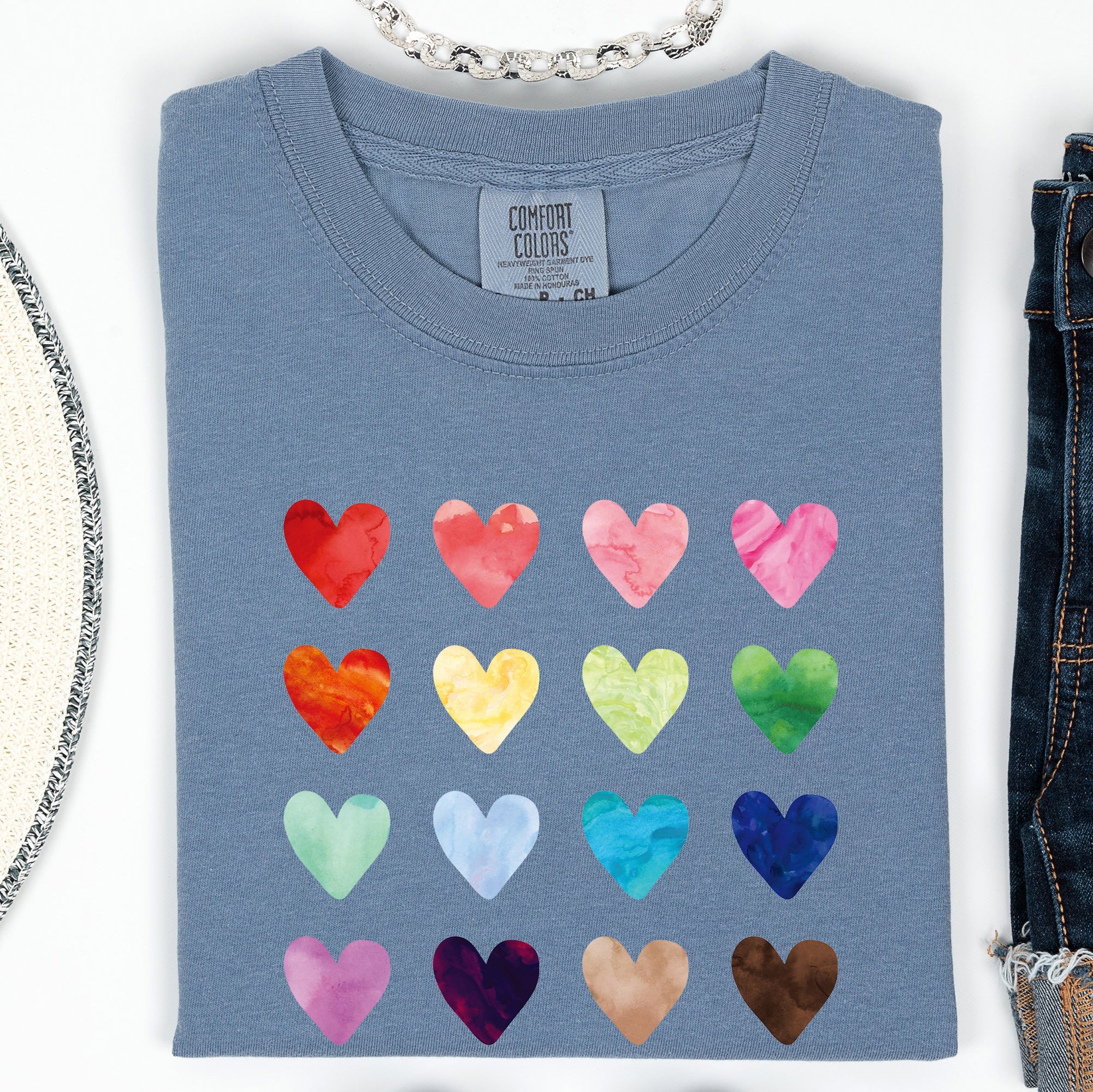 Colorful Hearts Rainbow Love Valentine's Day Celebration Theme Comfort Colors Tee