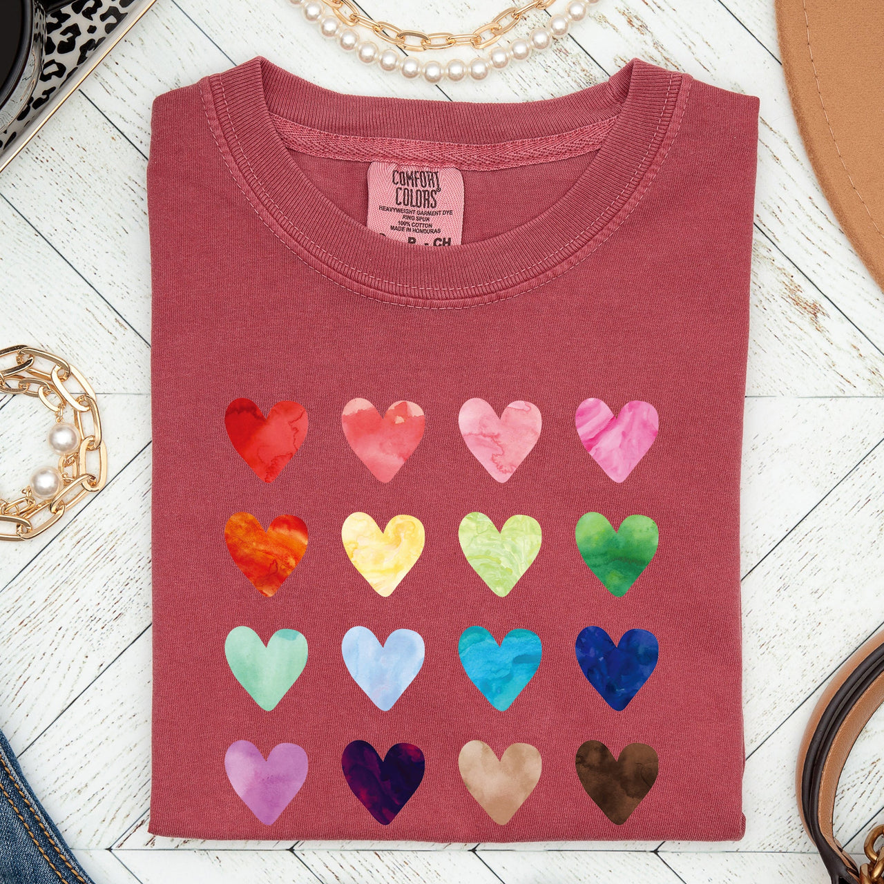 Colorful Hearts Rainbow Love Valentine's Day Celebration Theme Comfort Colors Tee