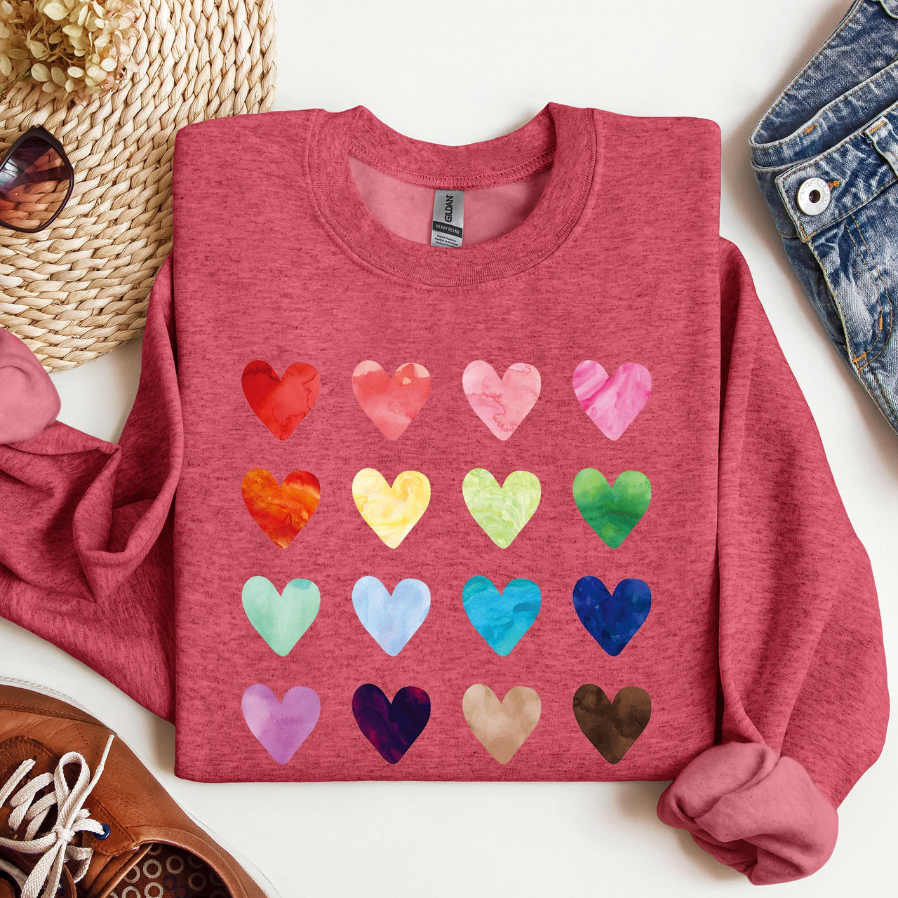 Colorful Hearts Rainbow Love Valentine's Day Edition Cozy Premium Graphic Design Sweatshirt