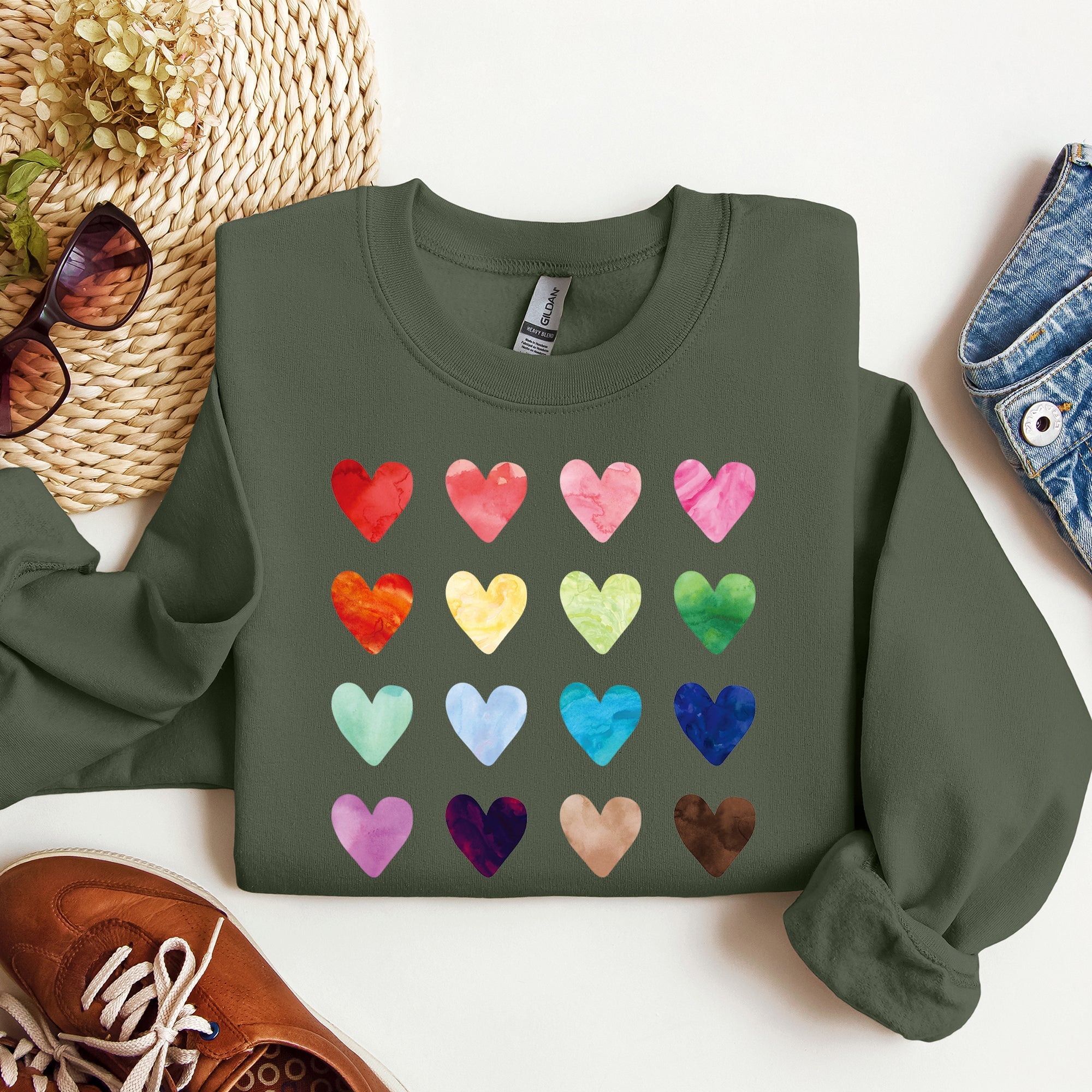 Colorful Hearts Rainbow Love Valentine's Day Edition Cozy Premium Graphic Design Sweatshirt