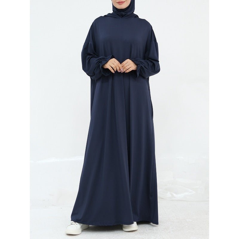 Comfortable Milk Silk Hooded Maxi Dress with Pockets | Elastic Cuff Long Sleeve Dress(MA321)