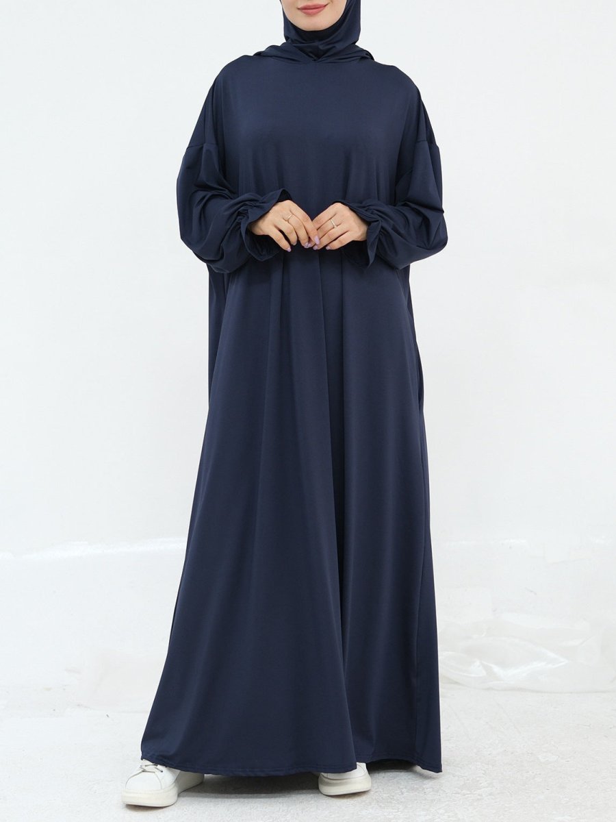 Comfortable Milk Silk Hooded Maxi Dress with Pockets | Elastic Cuff Long Sleeve Dress(MA321)