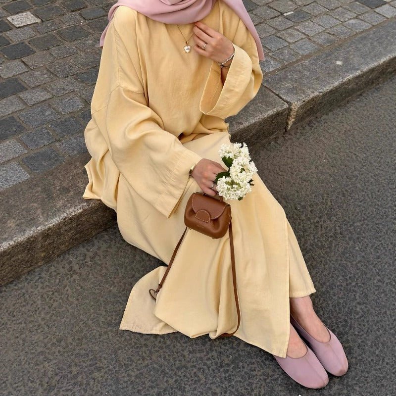 Comfortable Solid Color Abaya & Loose Pants Set | 2-Piece Casual Modest Abaya Outfit (MS136)