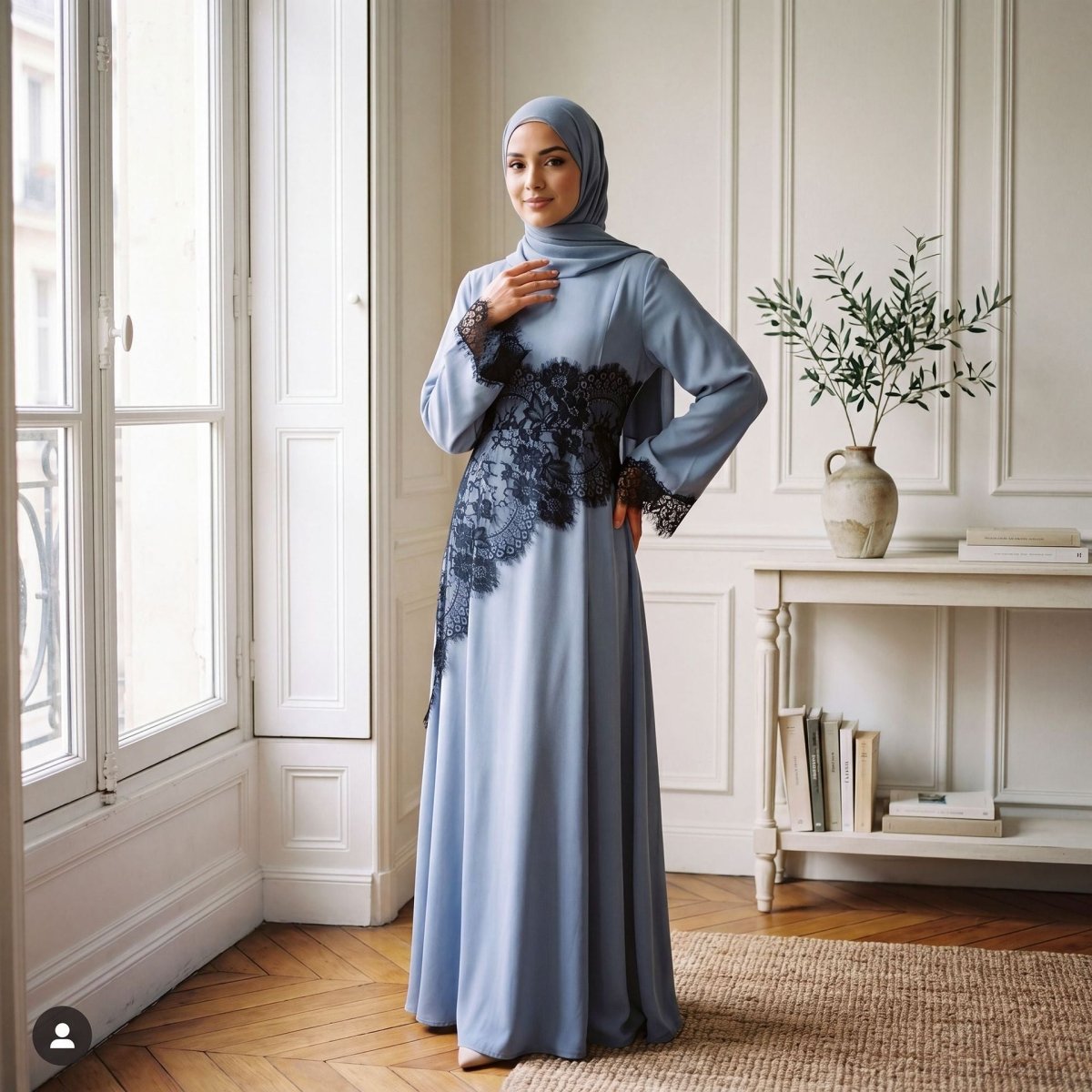 Contrast Lace Waist Panel Maxi Dress(MS409)