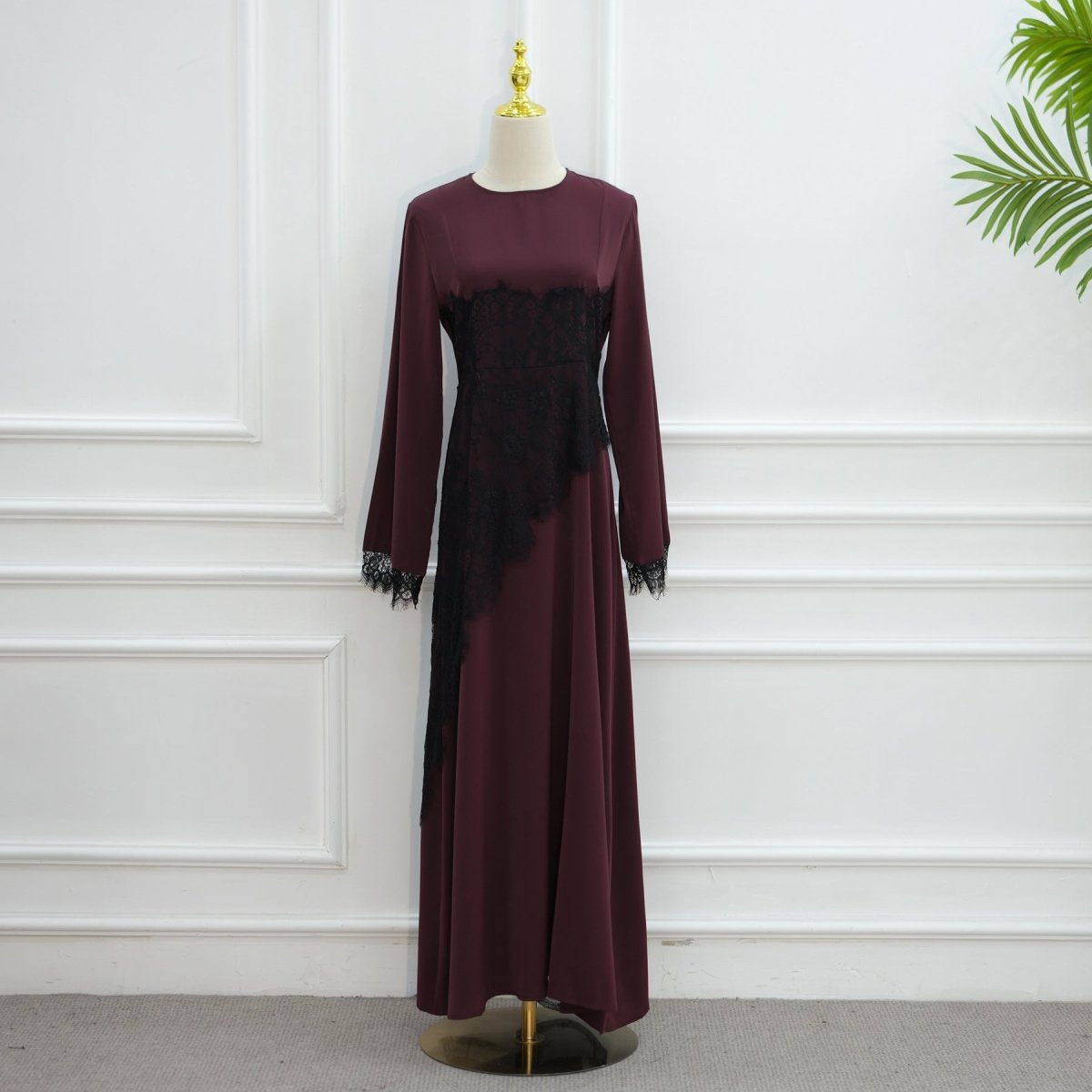Contrast Lace Waist Panel Maxi Dress(MS409)