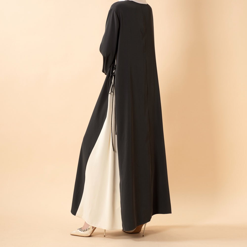 Contrast Panel  Abaya with Drawstring Detail & Balloon Sleeves(MA421)