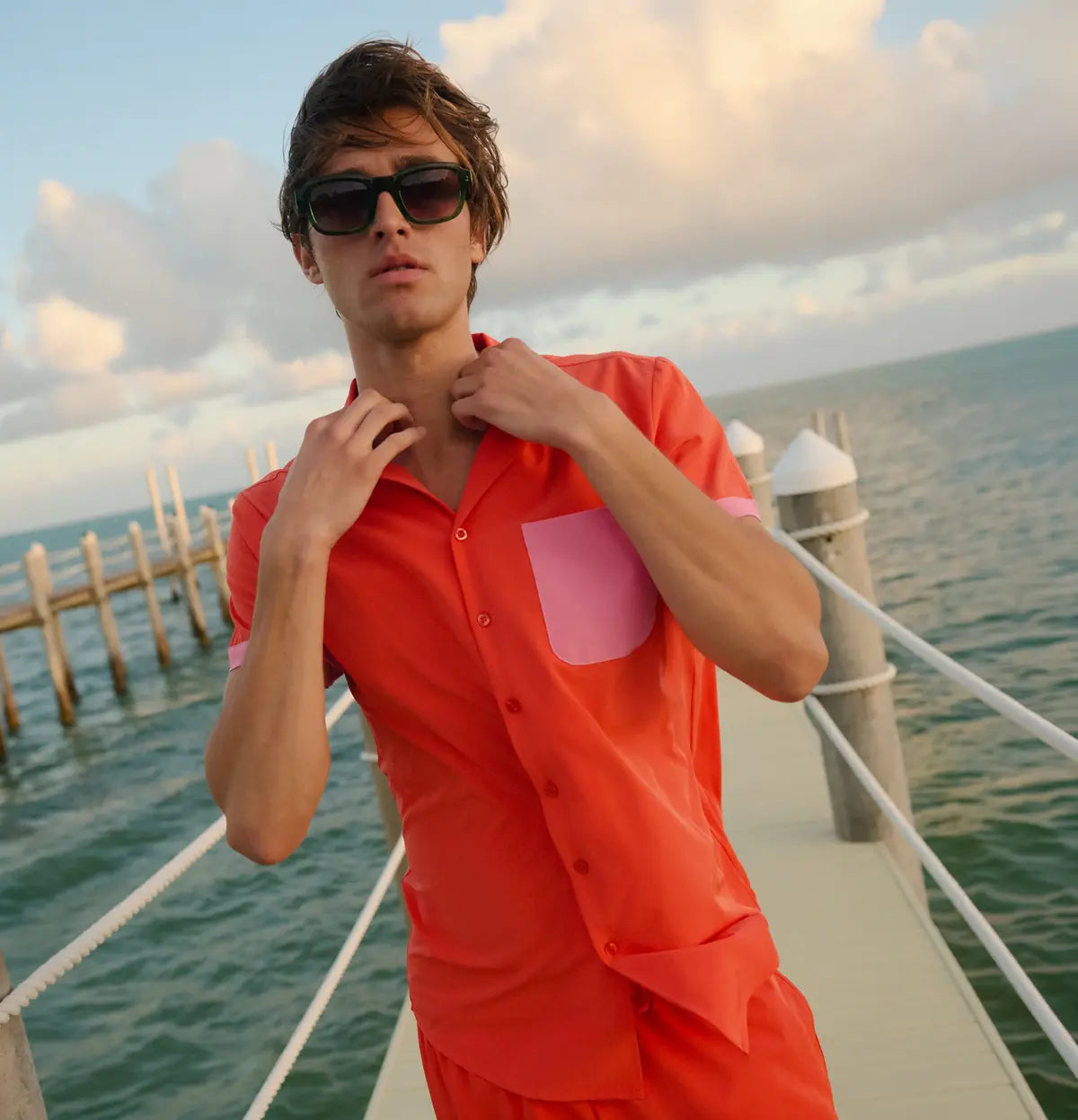 Men’s Short Sleeve Tailored Fit Button-Down Shirt – Coral Flame