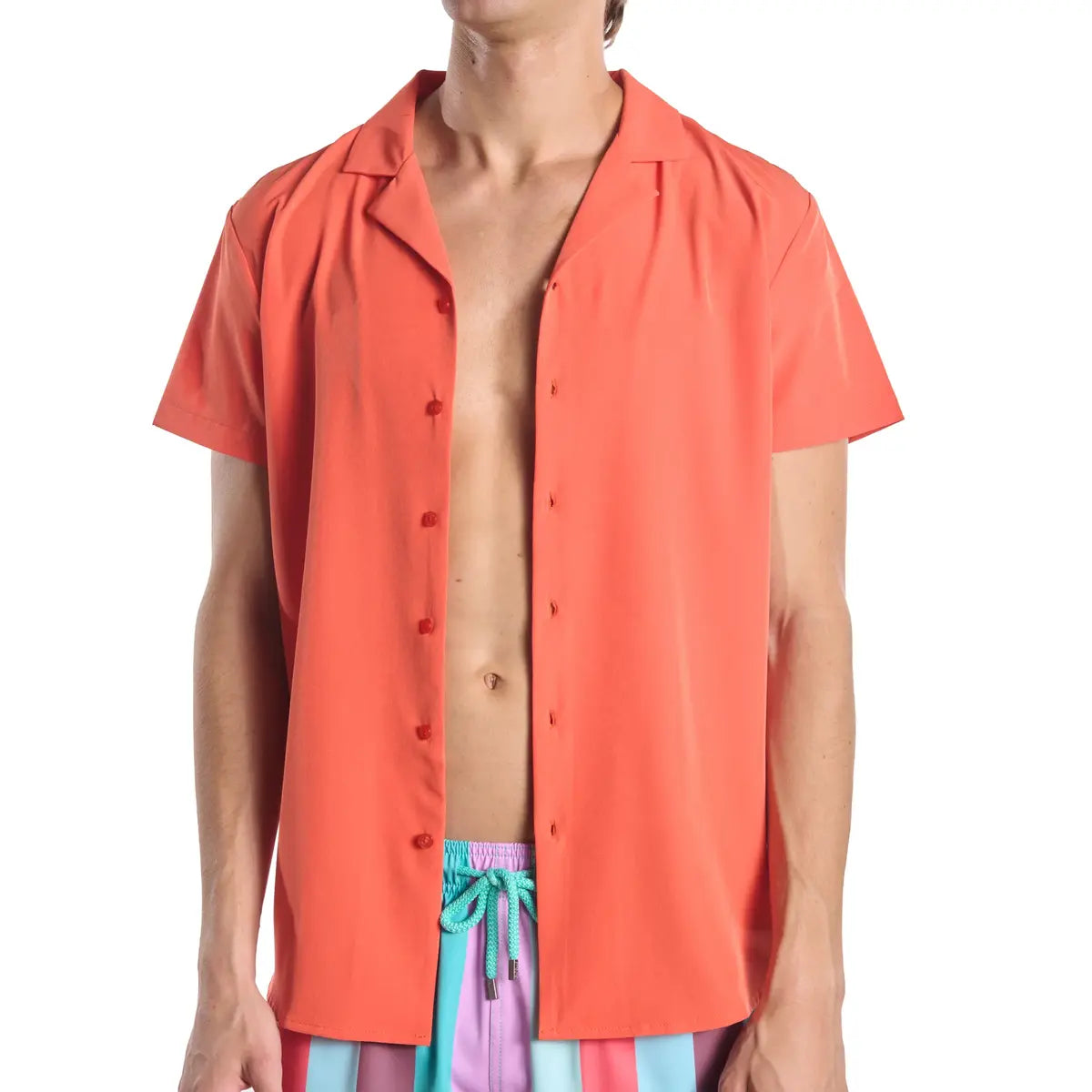 Men’s Short Sleeve Tailored Fit Button-Down Shirt – Coral