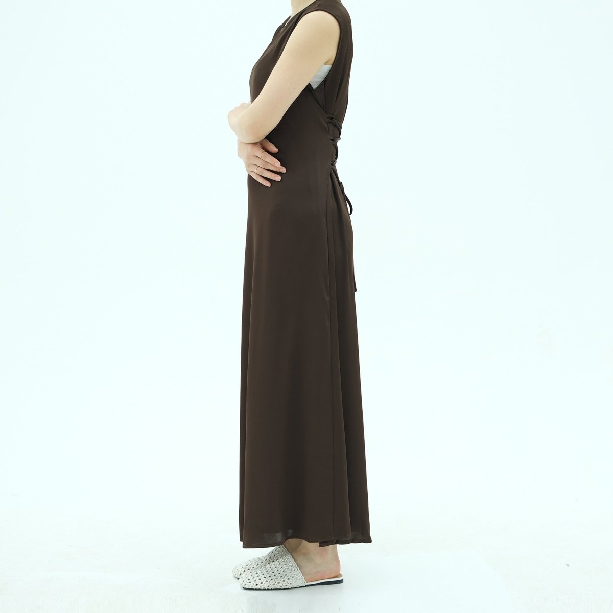 Corset-Back Lace-Up Sleeveless Maxi Dress(MS472)