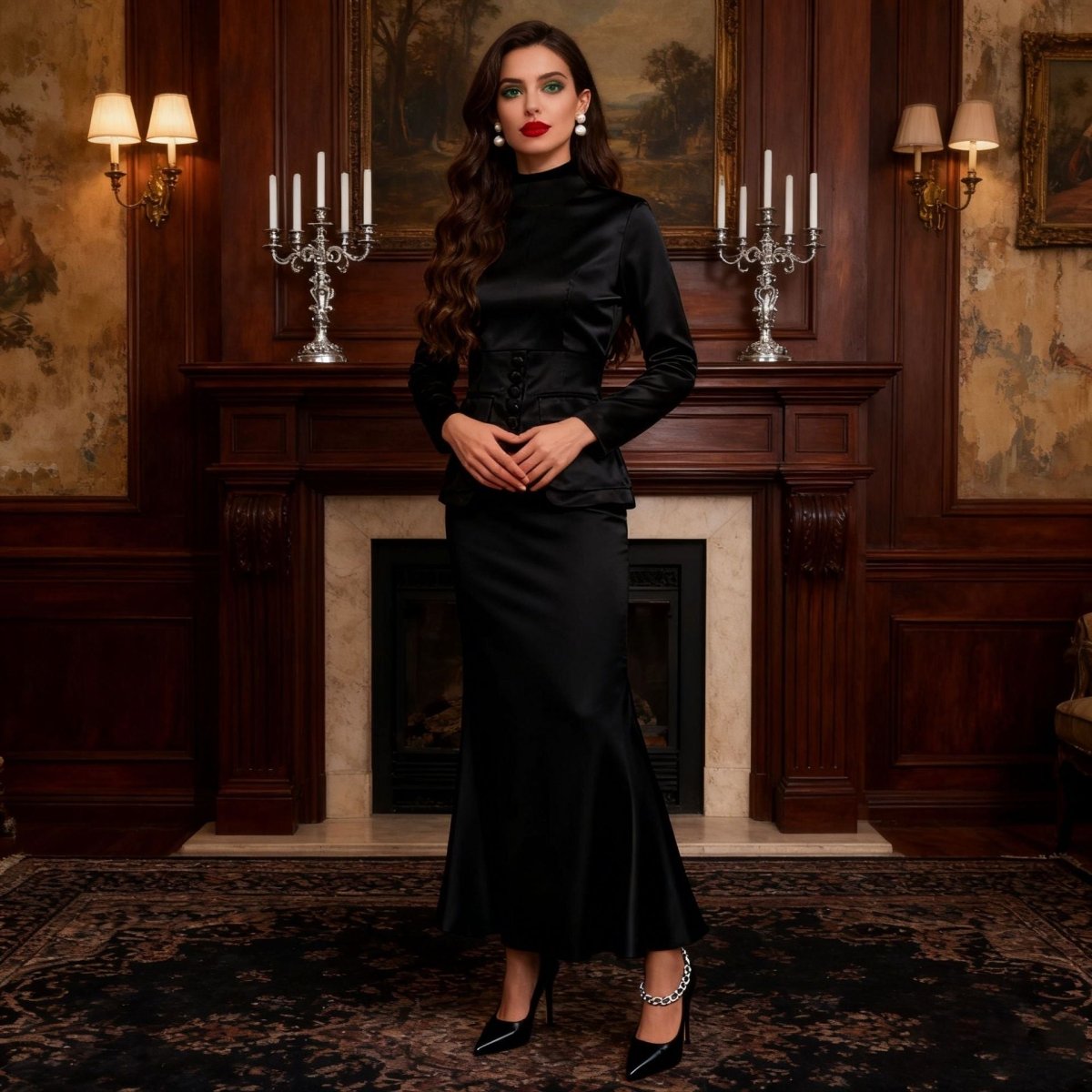Corset Peplum Top & Maxi Skirt Set (MS396)