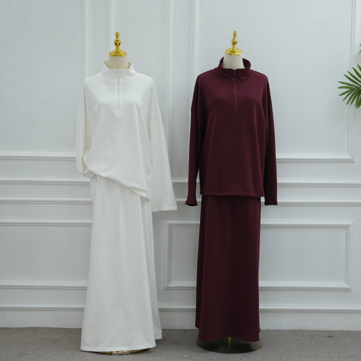 Cotton Half-Zip Top & Maxi Skirt Set(MS441)