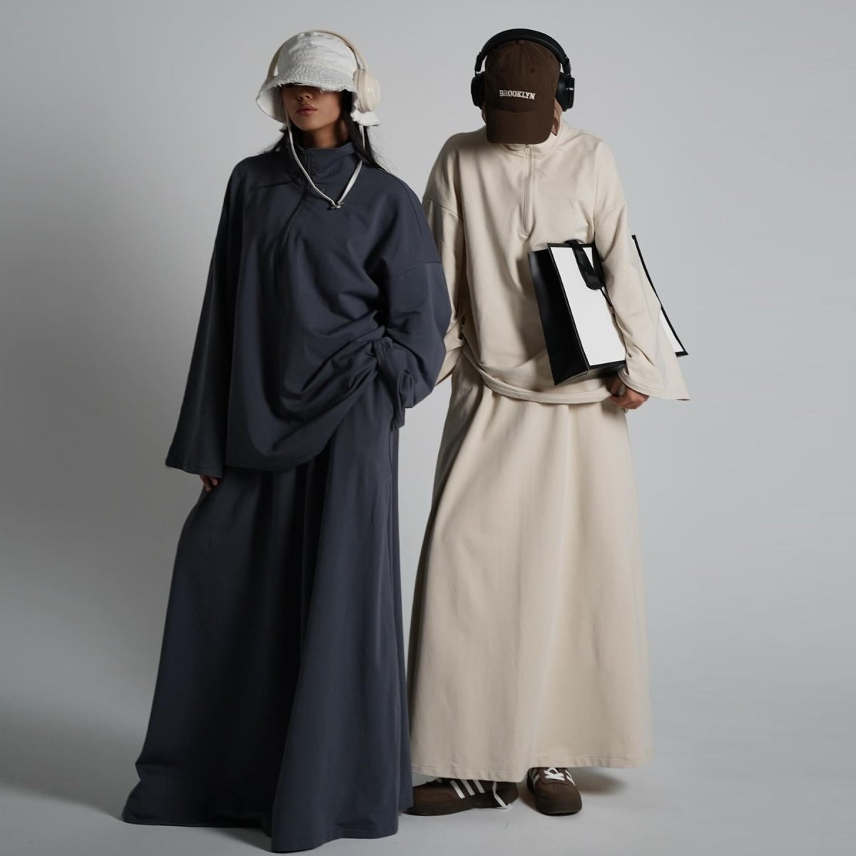 Cotton Half-Zip Top & Maxi Skirt Set(MS441)