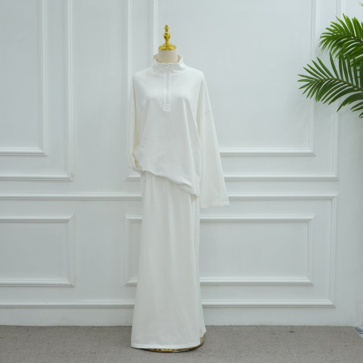 Cotton Half-Zip Top & Maxi Skirt Set(MS441)