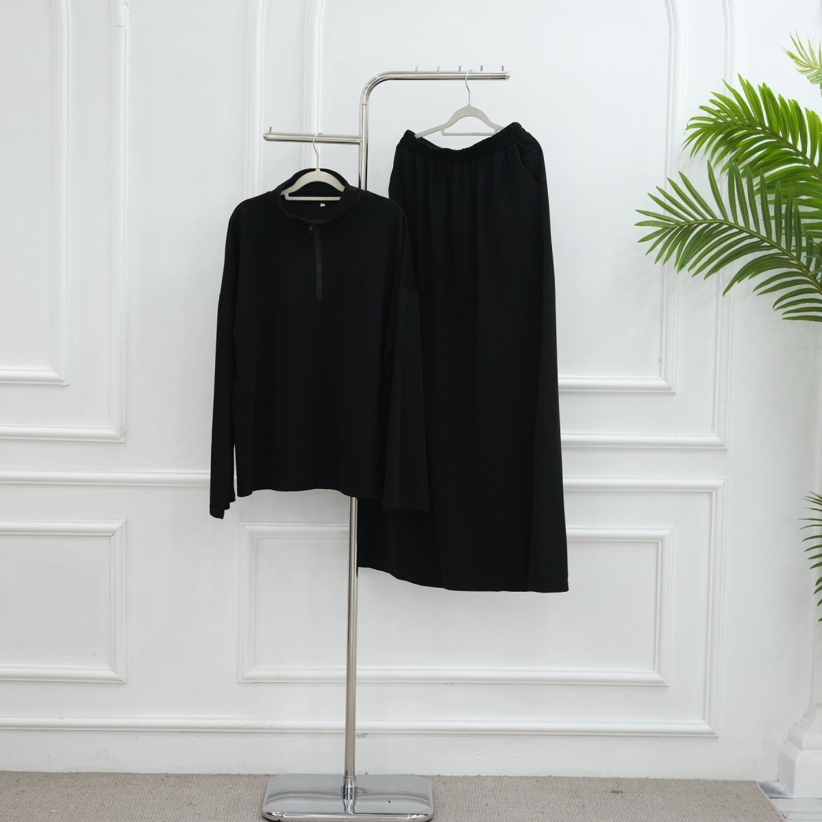 Cotton Half-Zip Top & Maxi Skirt Set(MS441)