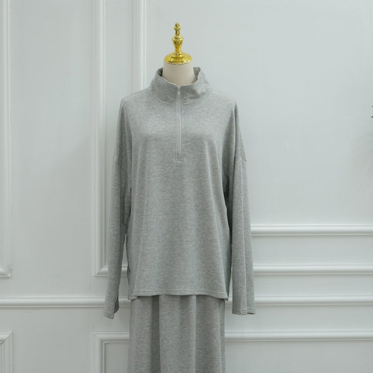 Cotton Half-Zip Top & Maxi Skirt Set(MS441)