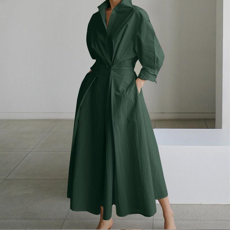 Polo Collar Long Sleeve Maxi Dress(MS116)