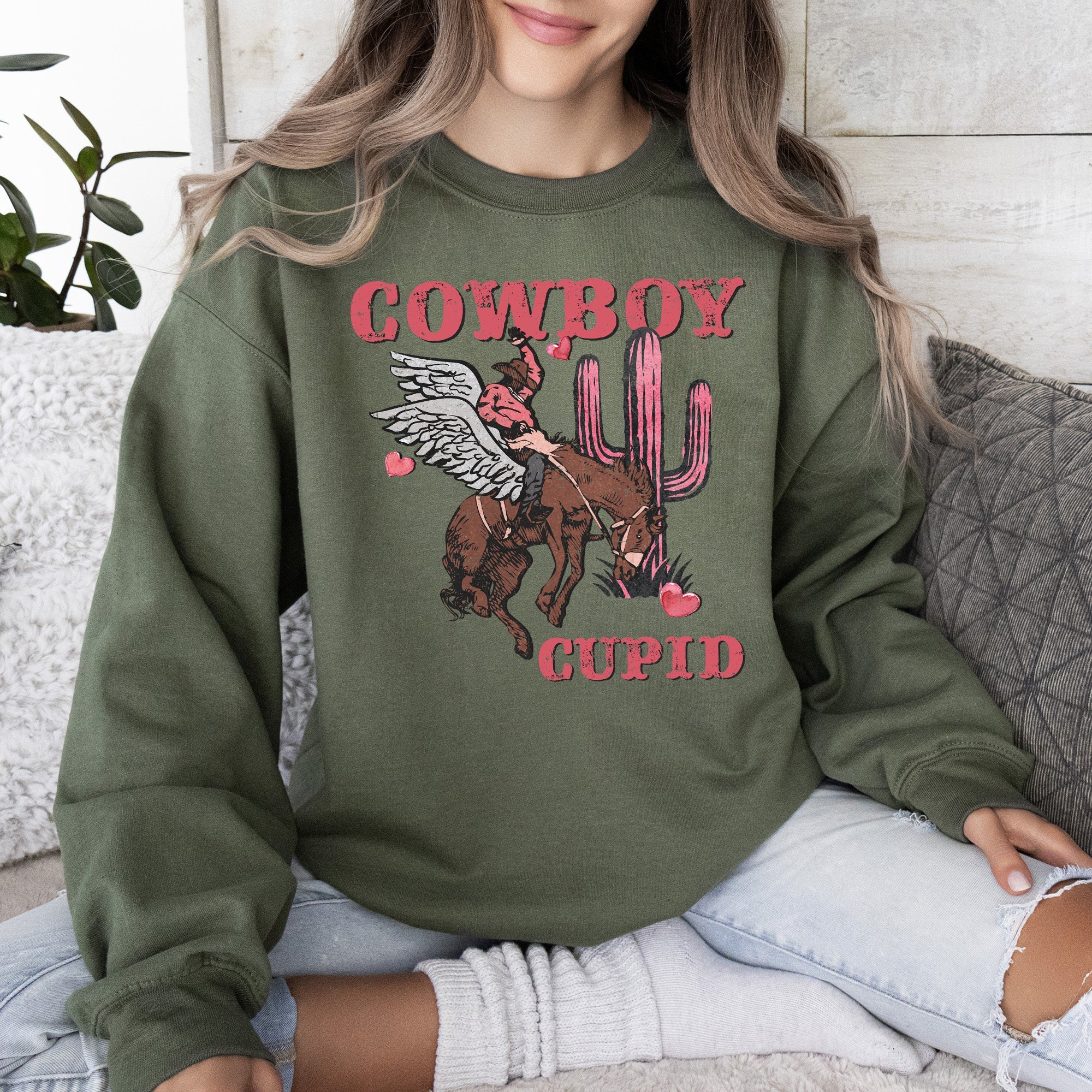 Cowboy Cupid Western Horse Romance Valentines Day Celebration Cozy Warm Sweatshirt