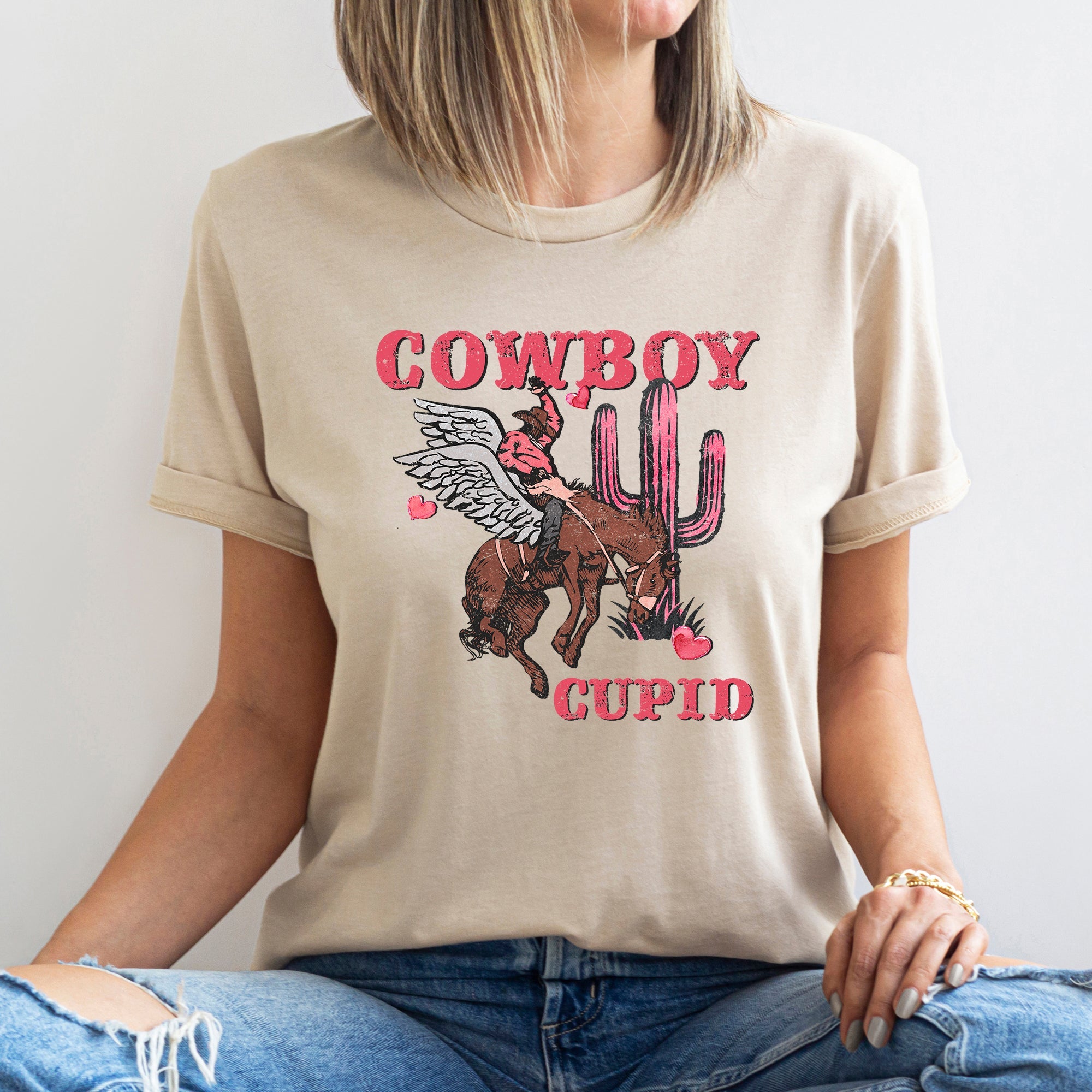 Cowboy Cupid Horse Western Country Valentine's Day Vintage Western Romance Graphic Tee