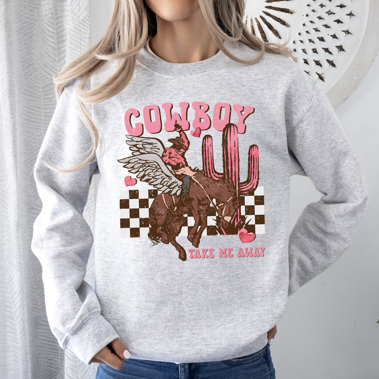 Cowboy Take Me Away Western Country Valentines Day Classic Rustic Vintage Graphic Sweatshirt