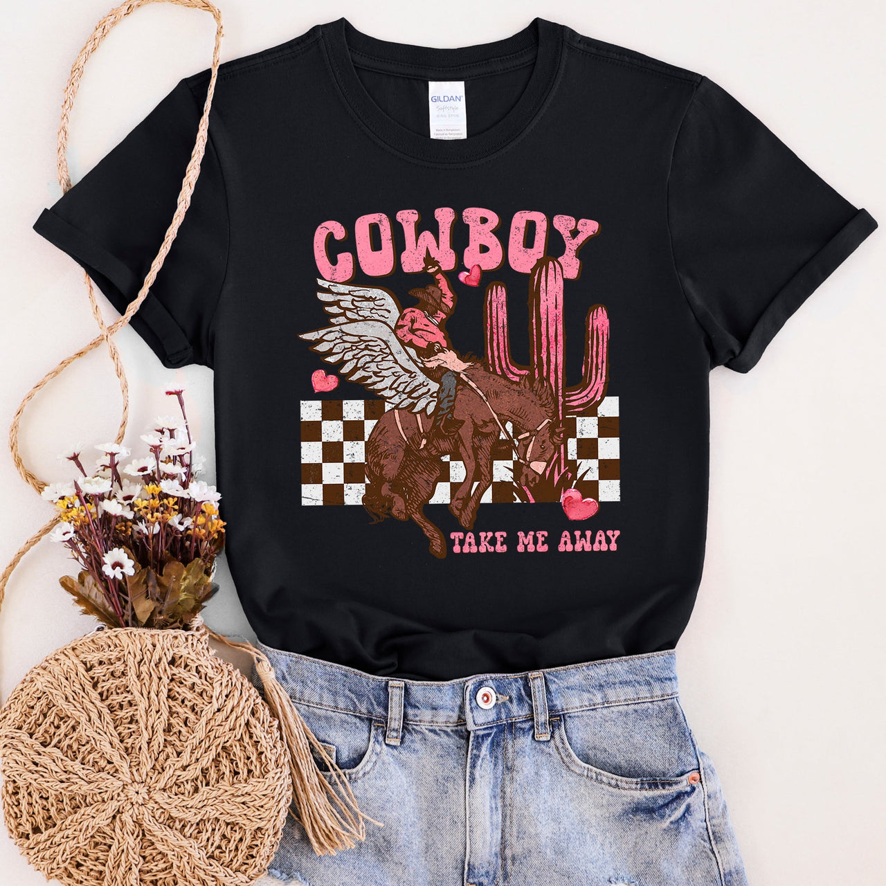 Cowboy Take Me Away Western Country Valentine's Day Rodeo Night Sky Sunset Graphic Tee