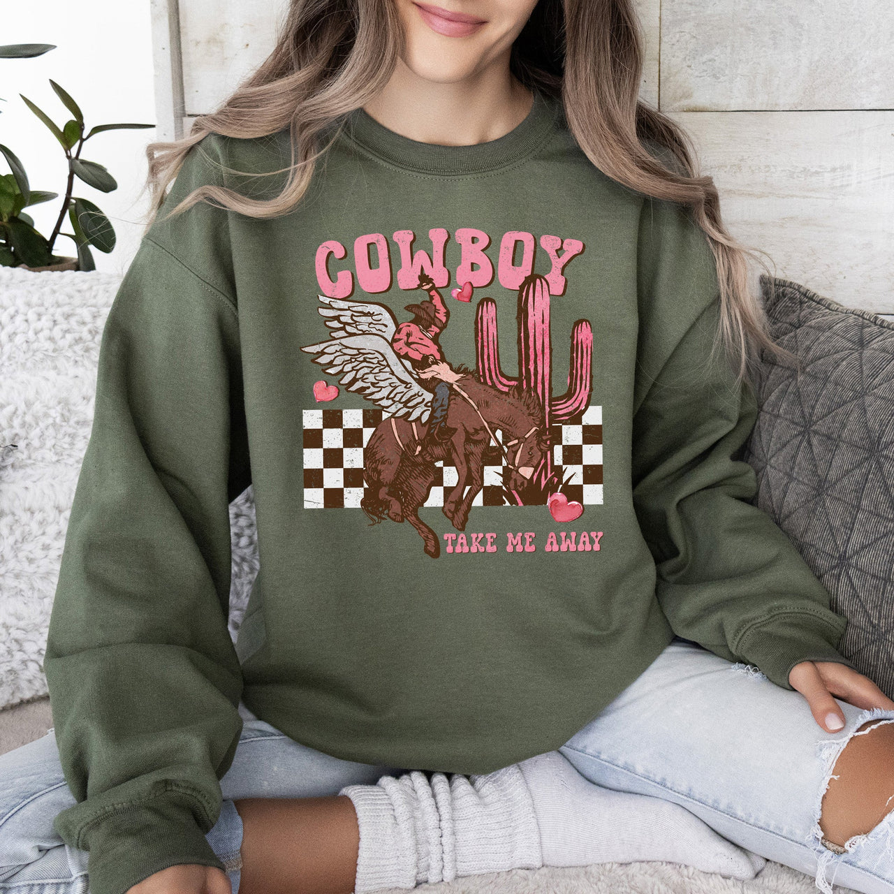 Cowboy Take Me Away Western Country Valentines Day Classic Rustic Vintage Graphic Sweatshirt