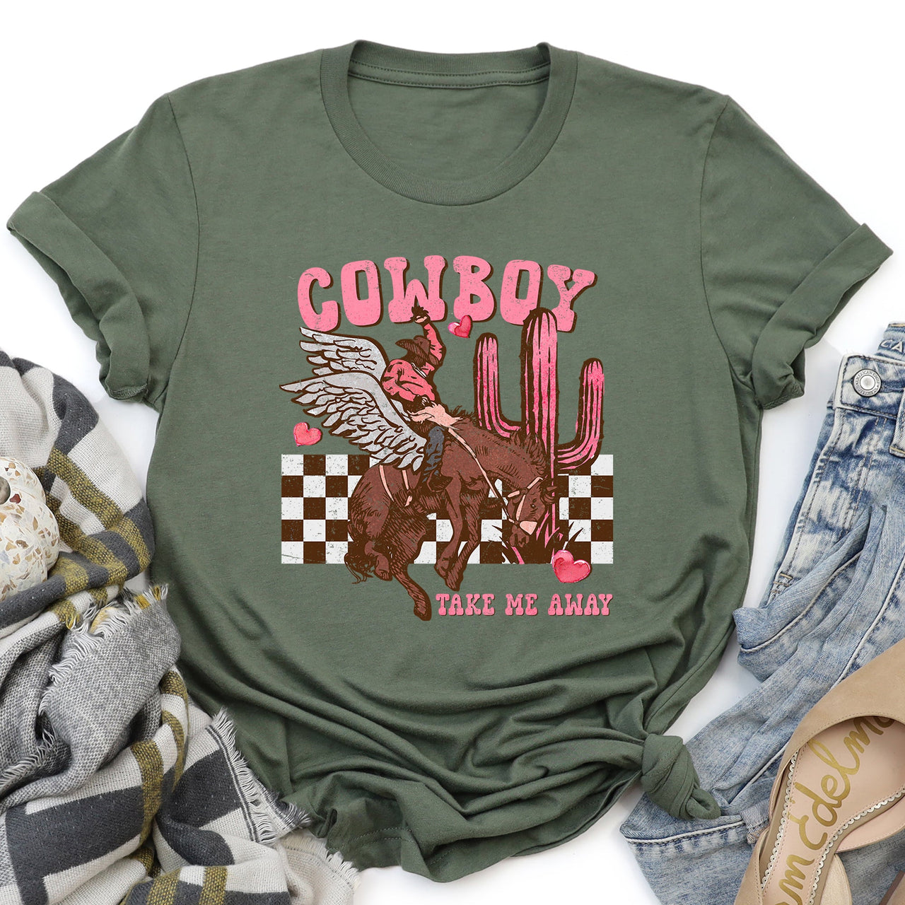 Cowboy Take Me Away Western Country Valentine's Day Rodeo Night Sky Sunset Graphic Tee