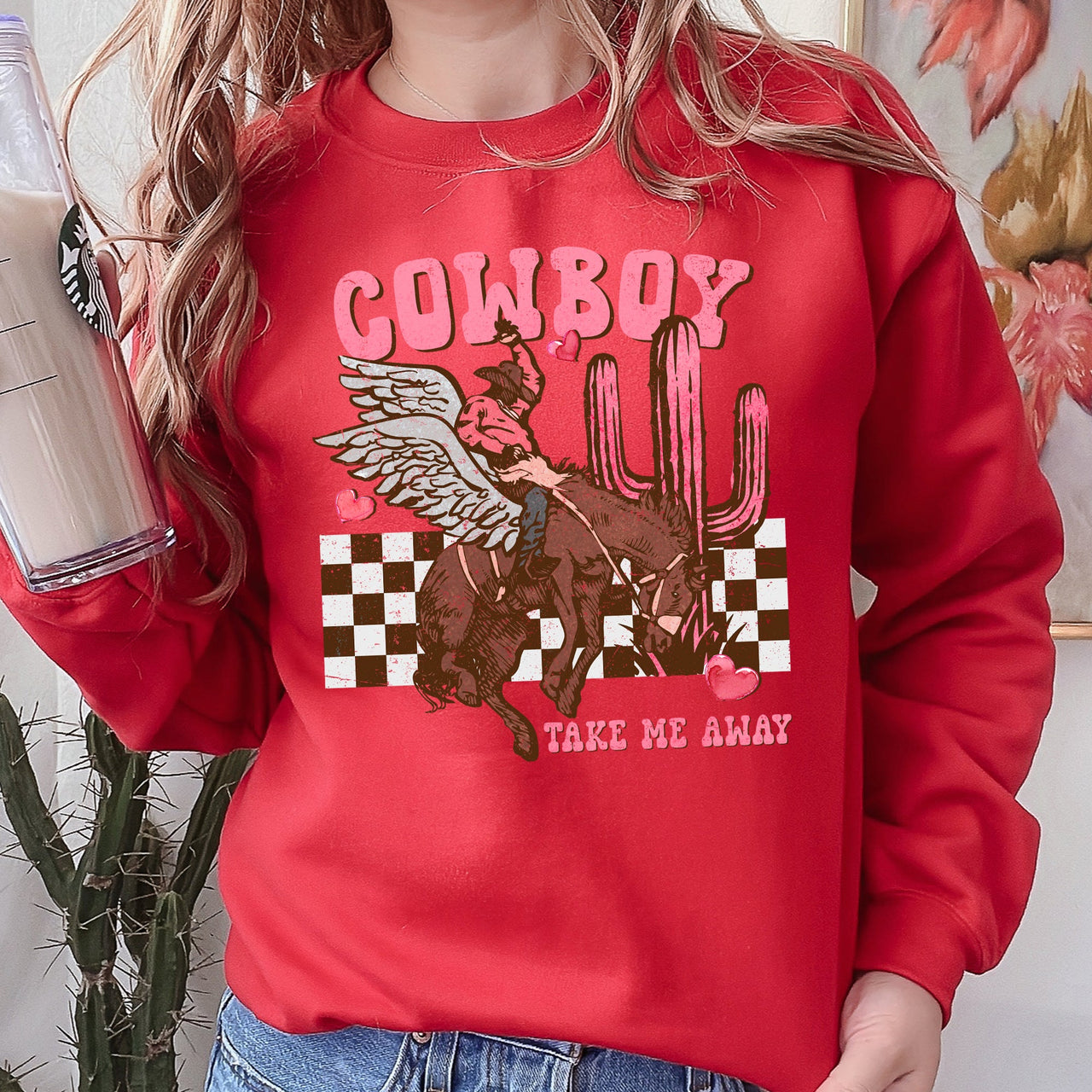 Cowboy Take Me Away Western Country Valentines Day Classic Rustic Vintage Graphic Sweatshirt