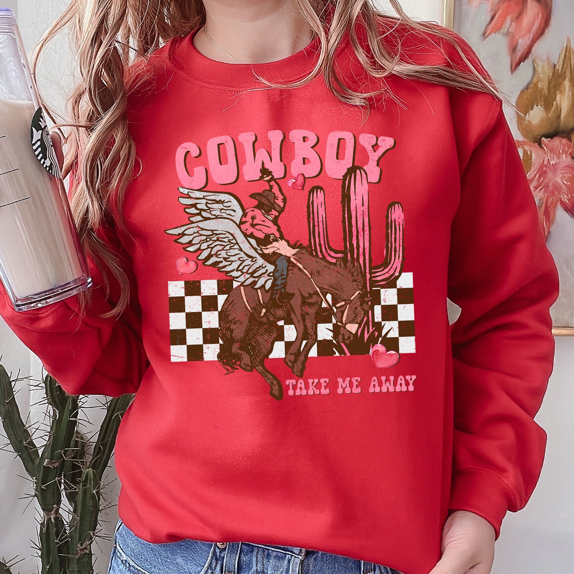 Cowboy Take Me Away Western Country Valentines Day Classic Rustic Vintage Graphic Sweatshirt