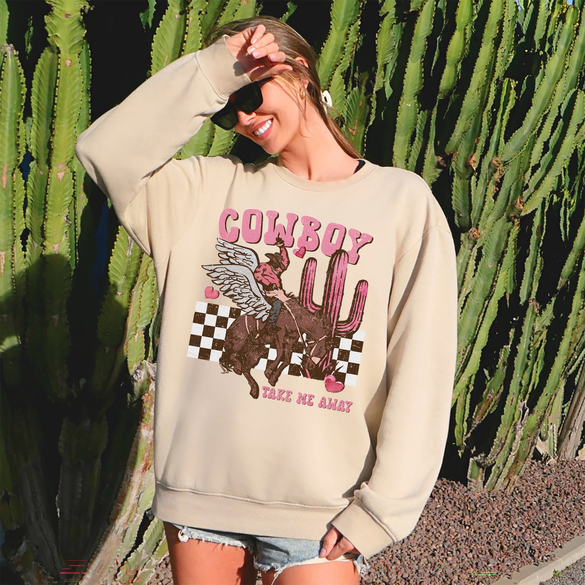 Cowboy Take Me Away Western Country Valentines Day Classic Rustic Vintage Graphic Sweatshirt