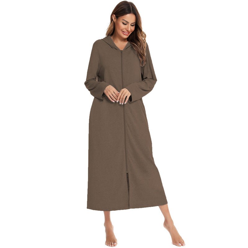 Cozy Longline Zip-Up Cardigan with Pockets | Home Wear Comfort(MS110)