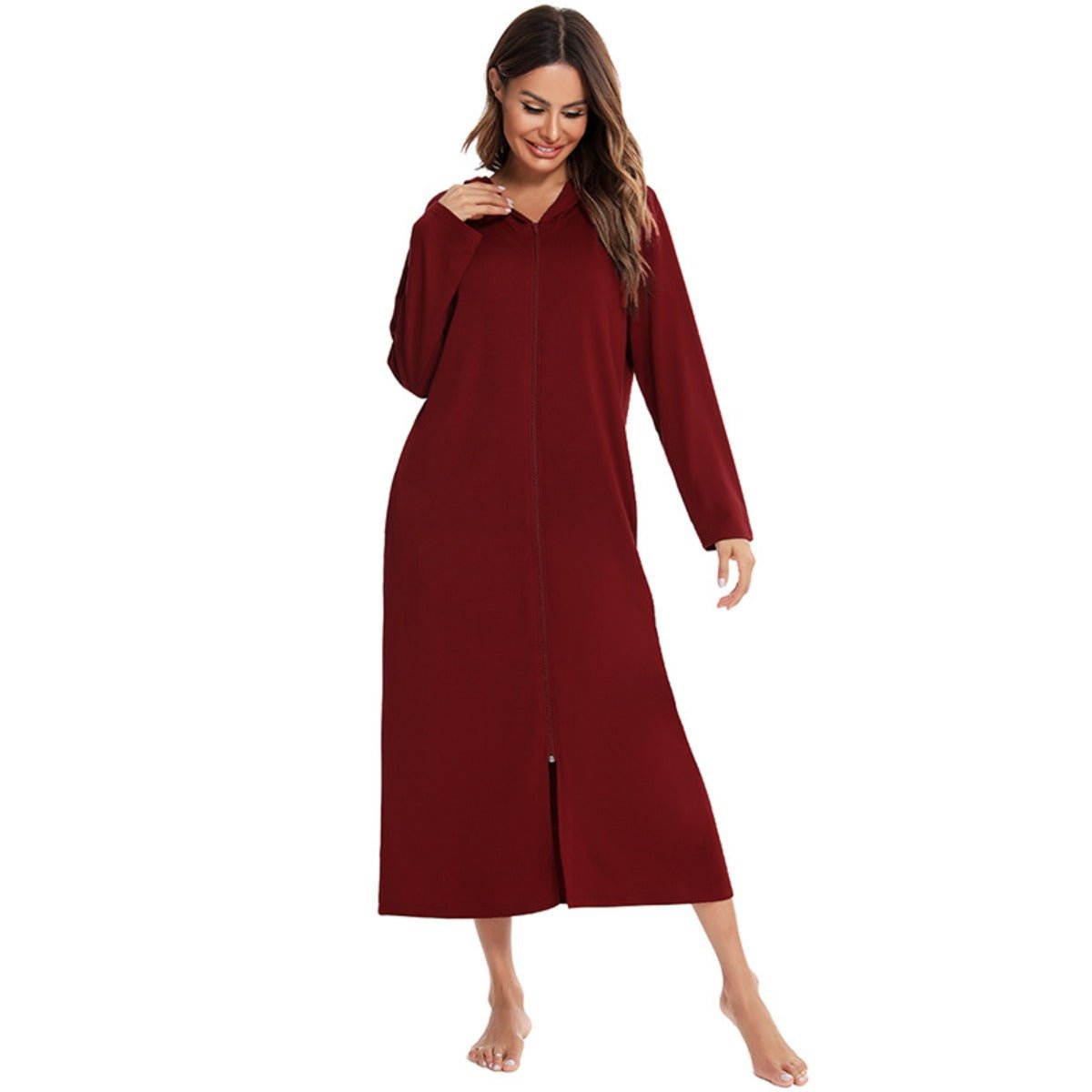 Cozy Longline Zip-Up Cardigan with Pockets | Home Wear Comfort(MS110)