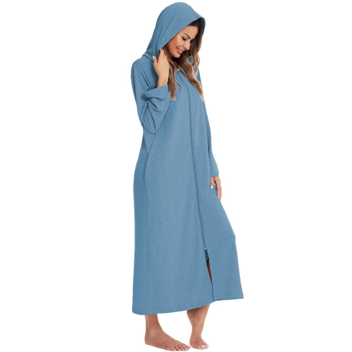 Cozy Longline Zip-Up Cardigan with Pockets | Home Wear Comfort(MS110)