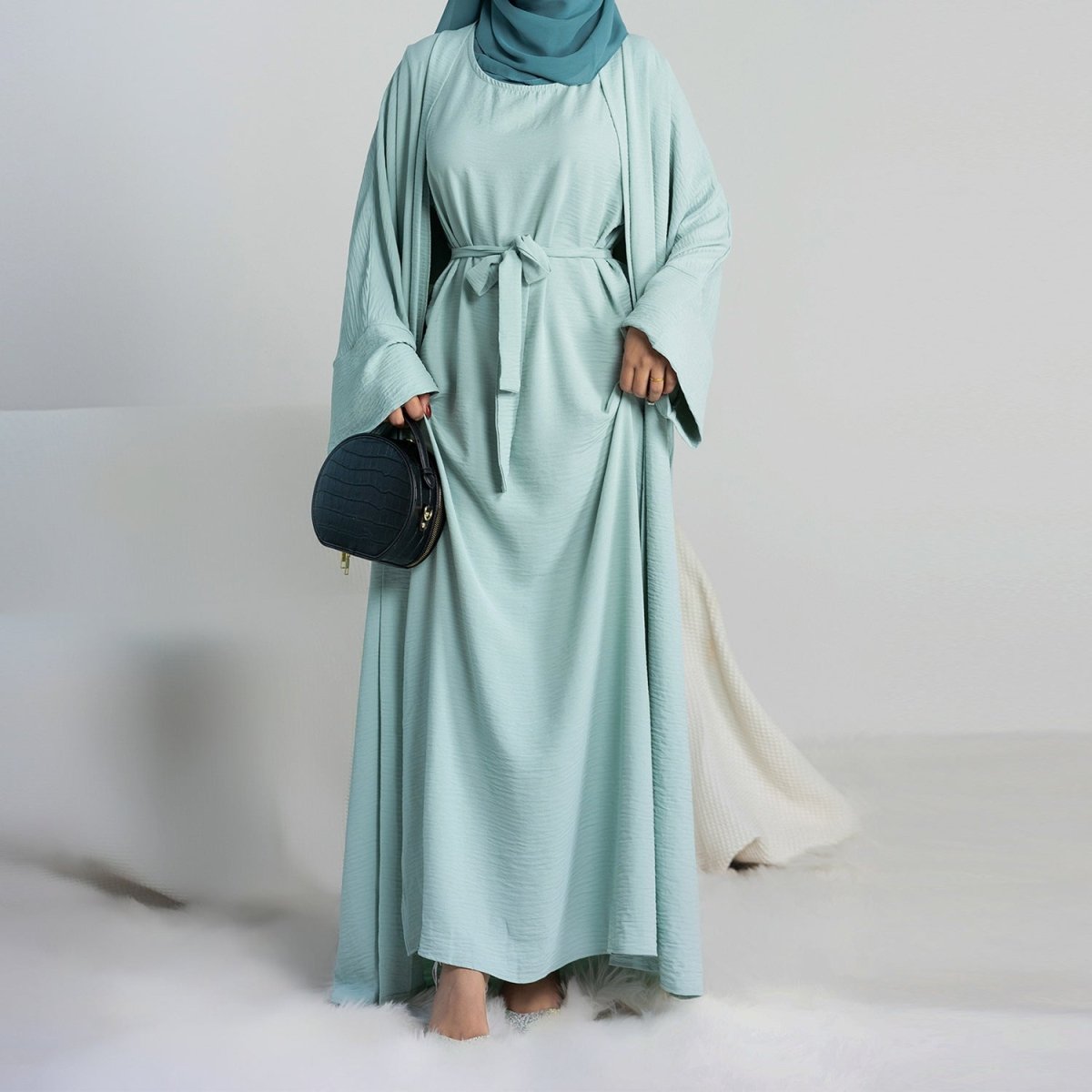 Crepe Pocket Open Abaya 3-Piece Set (MA002)