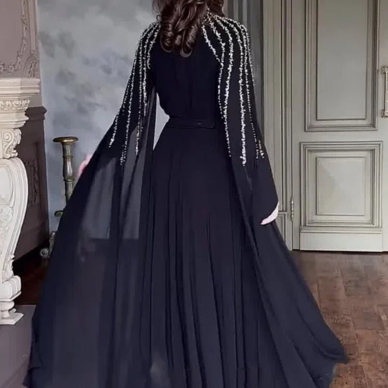Crystal Cascade Cape Gown | Dramatic Embellished Evening Abay(MA345)