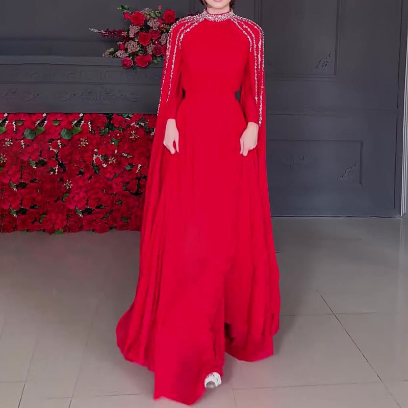 Crystal Cascade Cape Gown | Dramatic Embellished Evening Abay(MA345)