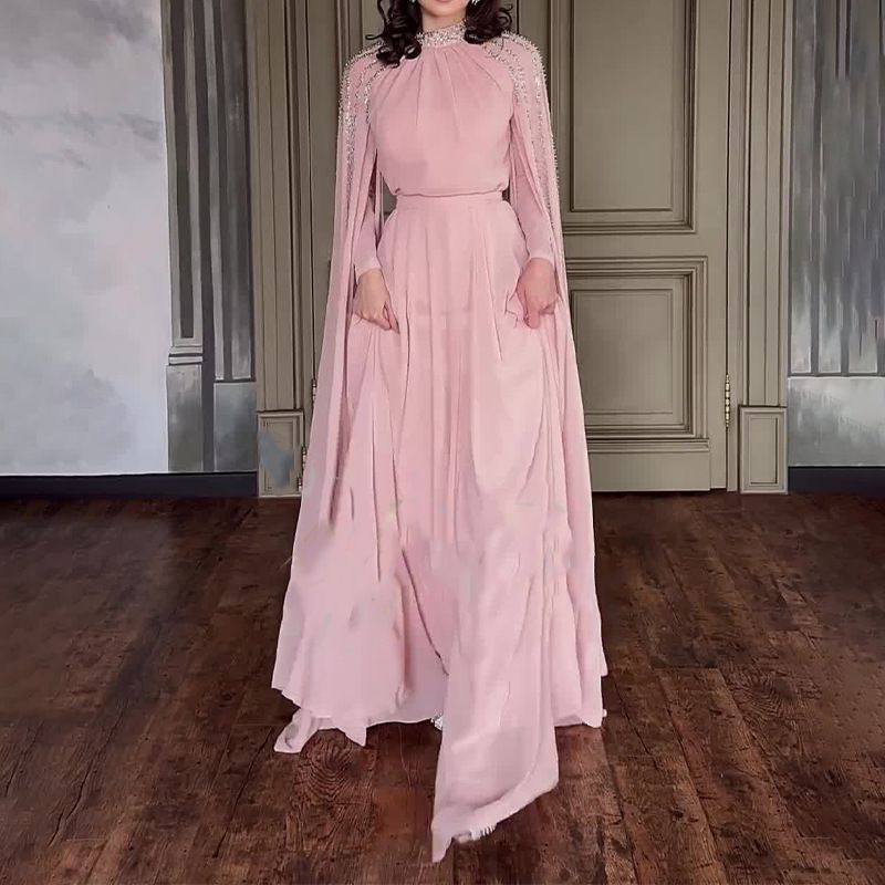 Crystal Cascade Cape Gown | Dramatic Embellished Evening Abay(MA345)